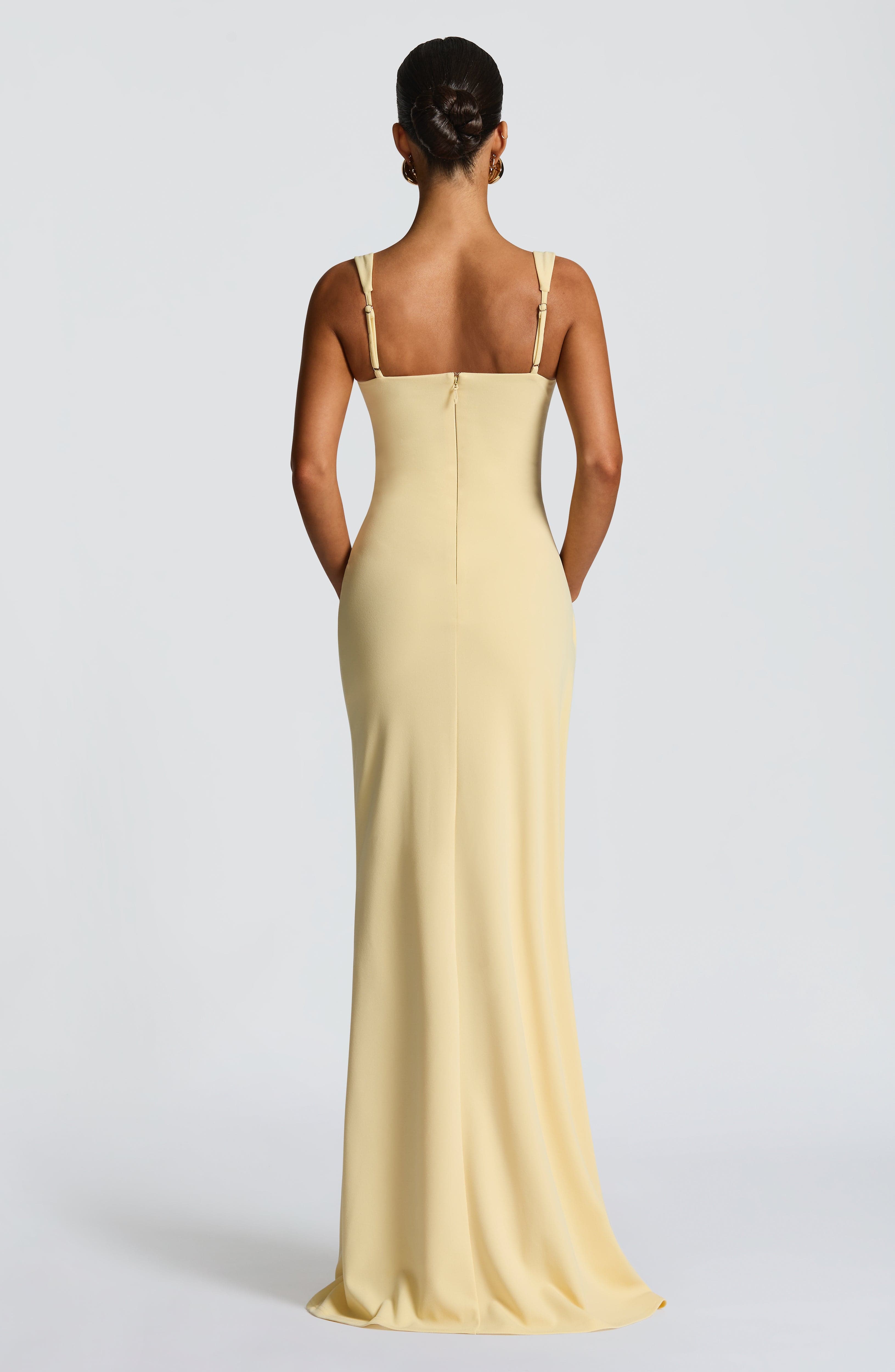 Lemon Katana Maxi Dress with Thigh Split & Adjustable Straps