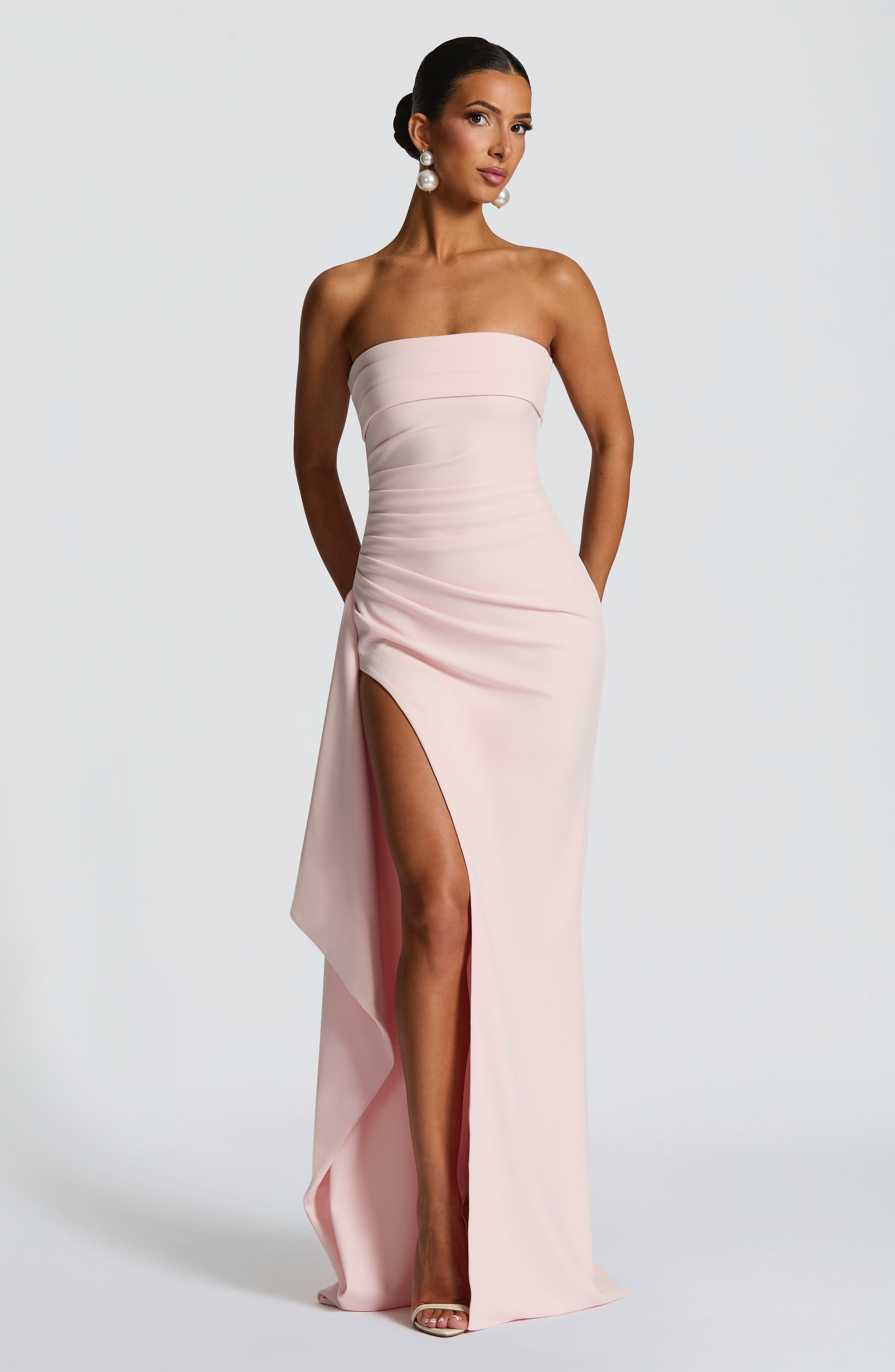 Blush Zafira Strapless Maxi Dress with Thigh Split & Boning