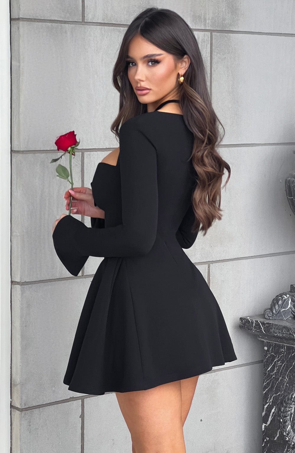 Black Velvet Bow Sweetheart Neckline Mini Dress - Megan
