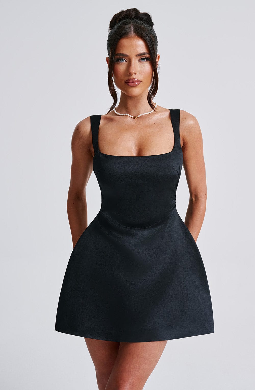 Black Satin Mini Dress with Adjustable Straps - Sofie