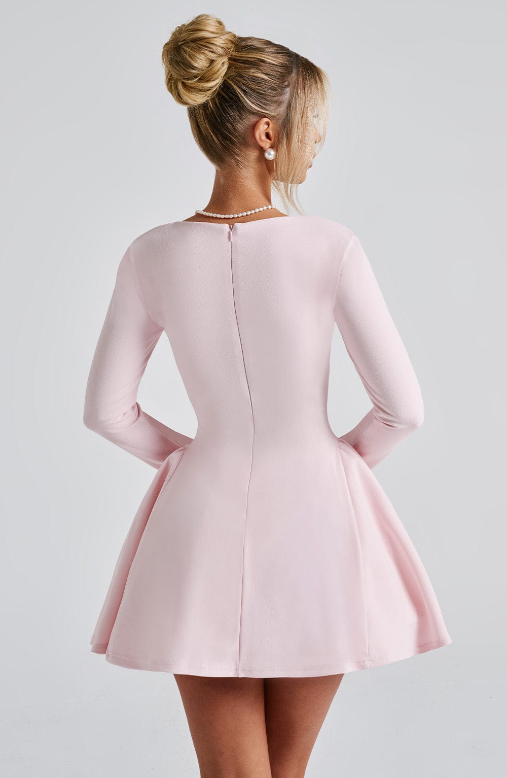 Blush Megan Mini Dress with Sweetheart Neckline & Velvet Bow