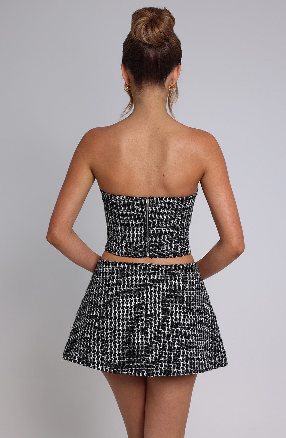 Olina Strapless Tweed Top - Black & White Cropped Blouse