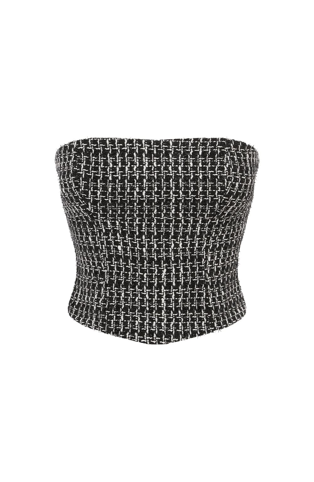 Olina Strapless Tweed Top - Black & White Cropped Blouse
