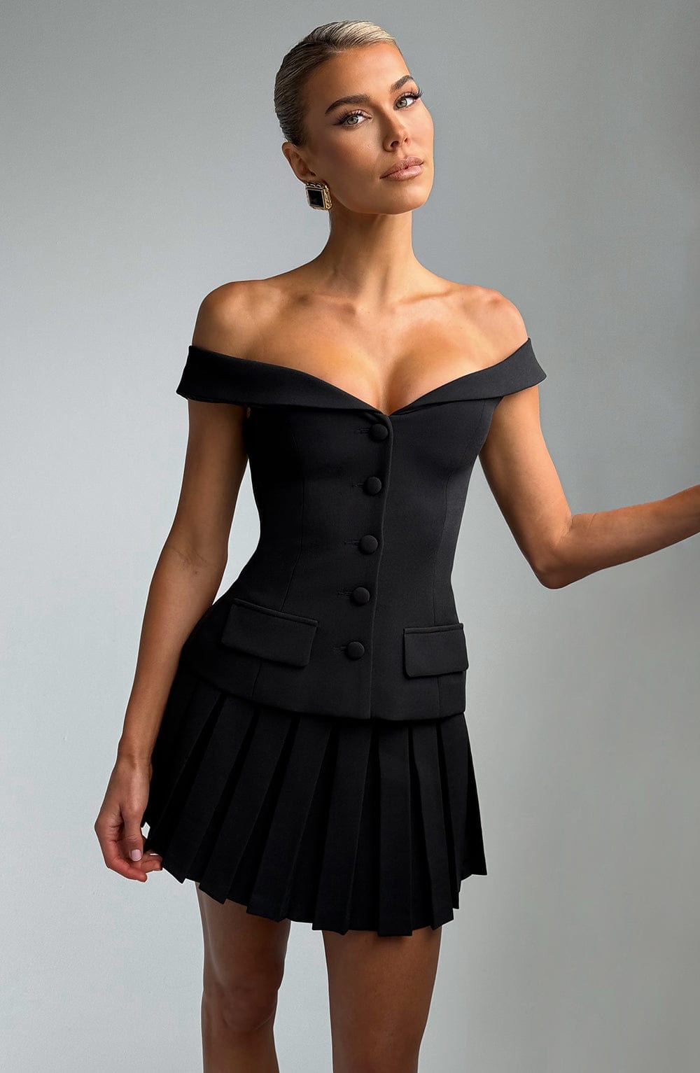 Blakely Black Bardot Neckline Crepe Top