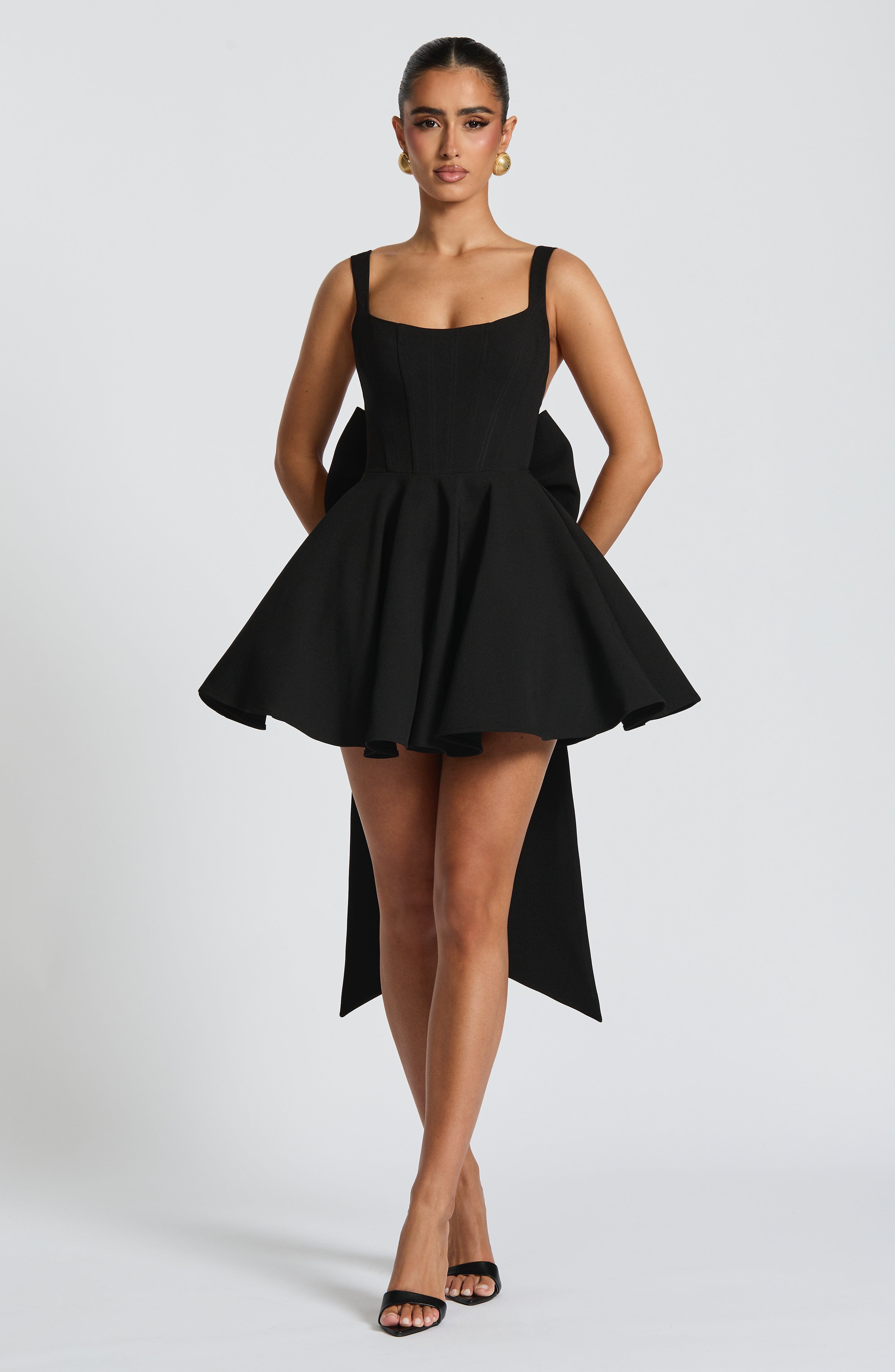 Black Mini Dress with Detachable Bow & Boned Bodice - Rue