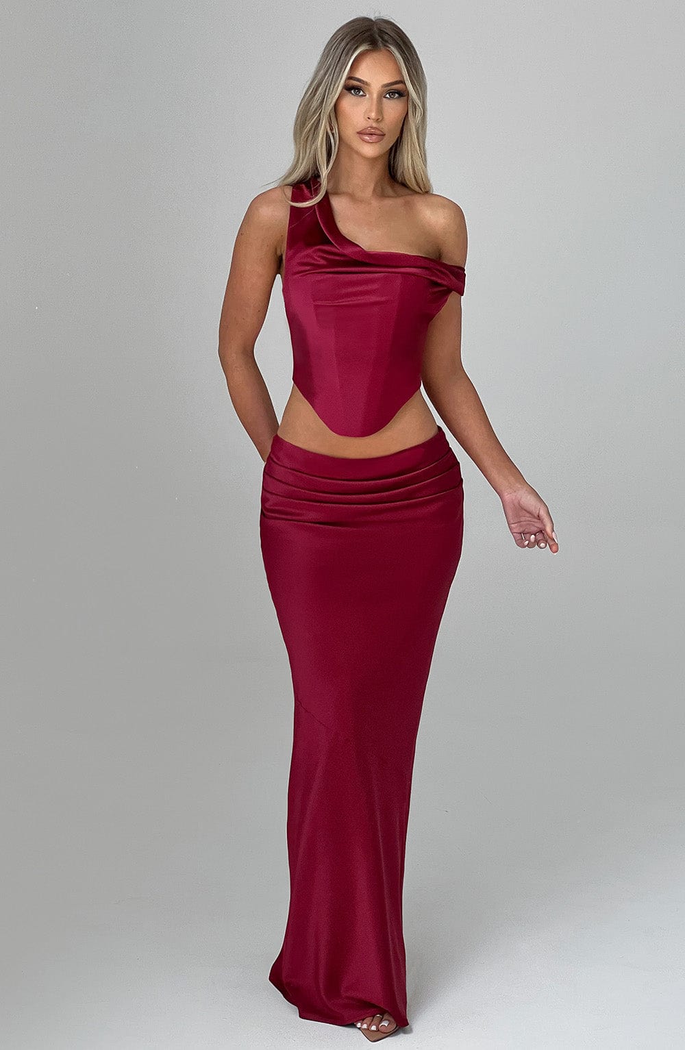 Burgundy Audra Off Shoulder Top with Corset Detail
