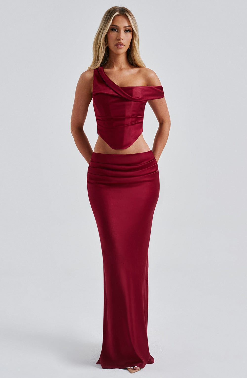 Burgundy Audra Off Shoulder Top with Corset Detail