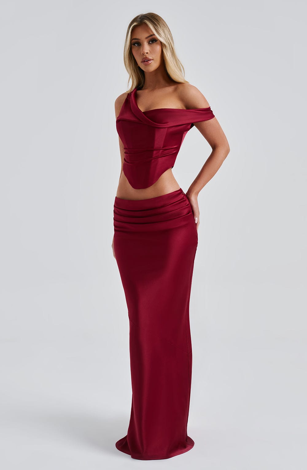Burgundy Audra Off Shoulder Top with Corset Detail