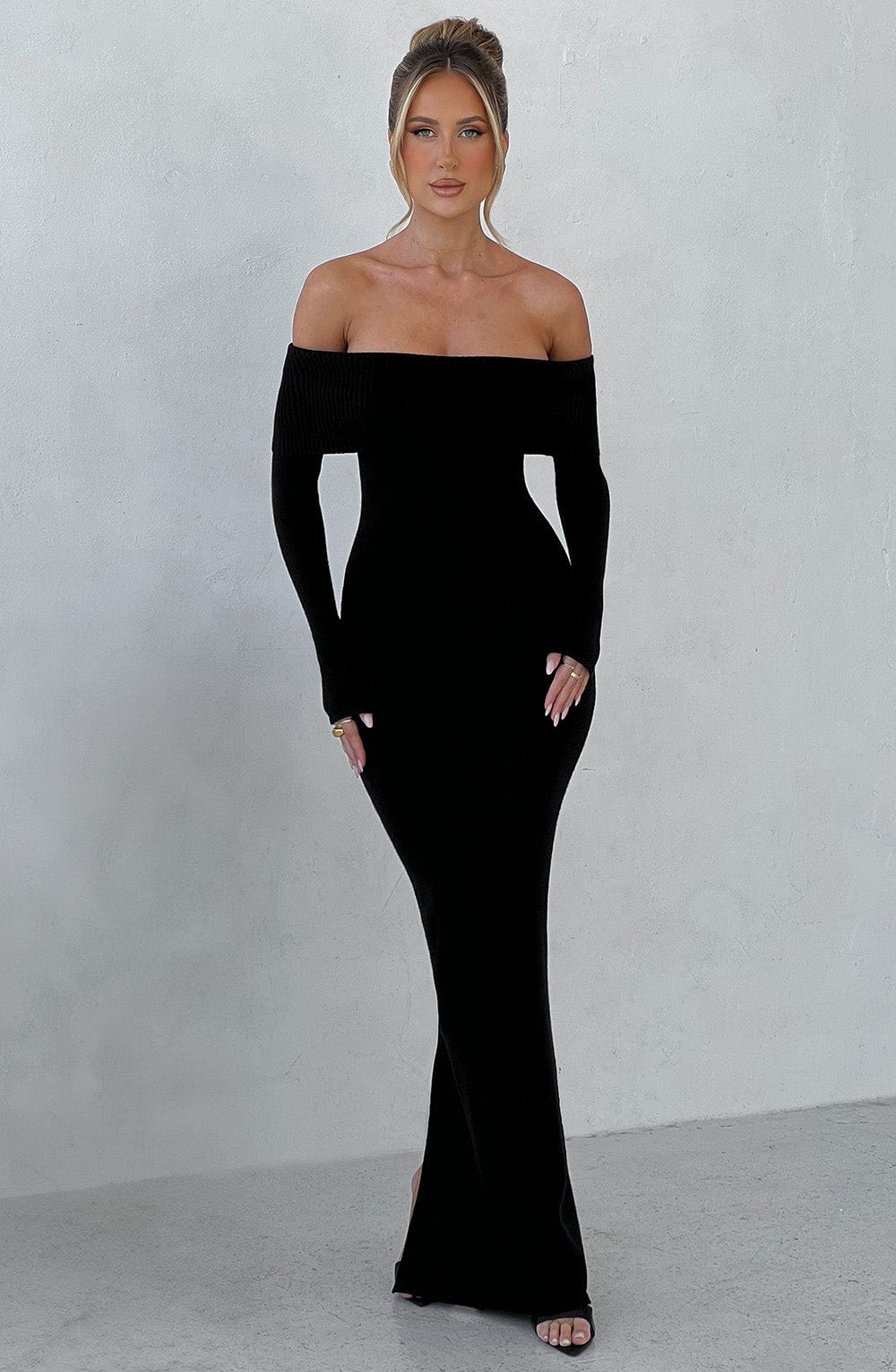 Beverley Off Shoulder Knit Maxi Dress - Black