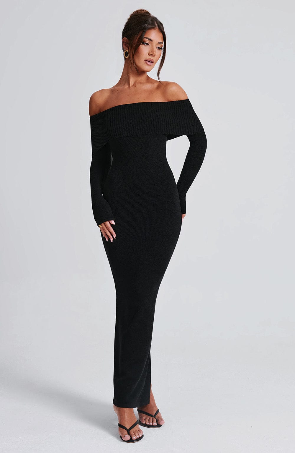 Beverley Off Shoulder Knit Maxi Dress - Black
