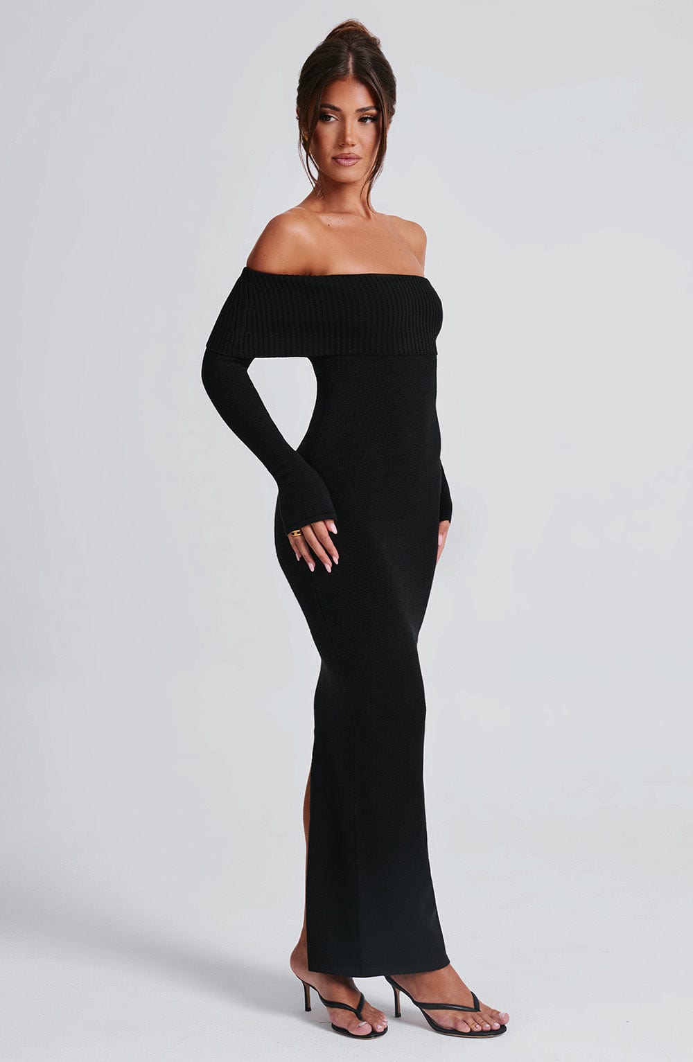 Beverley Off Shoulder Knit Maxi Dress - Black