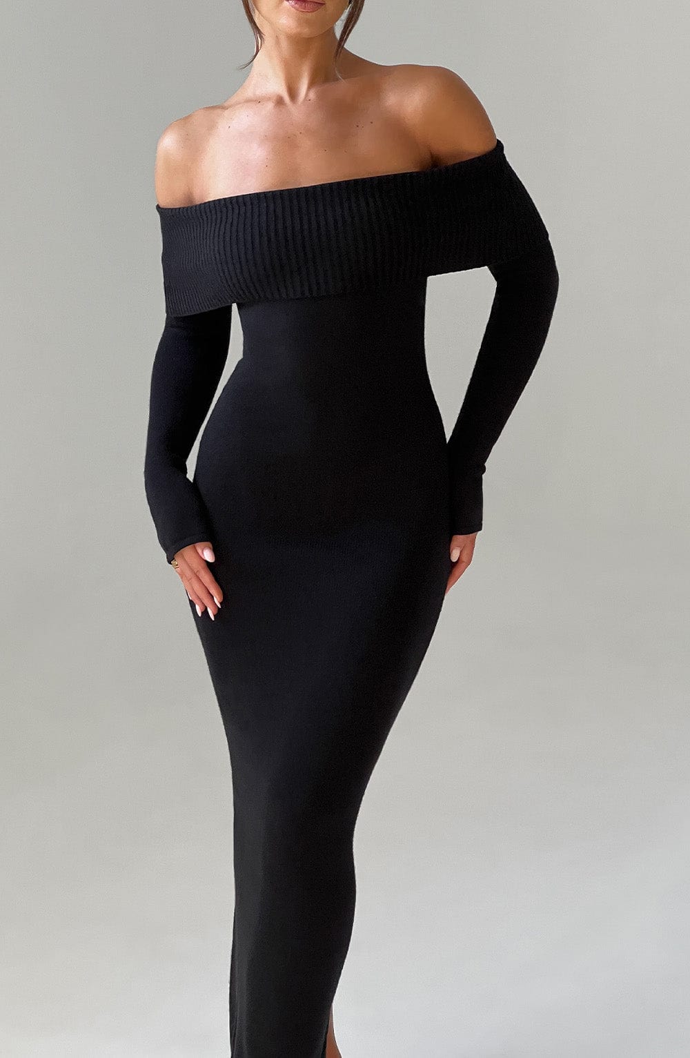 Beverley Off Shoulder Knit Maxi Dress - Black