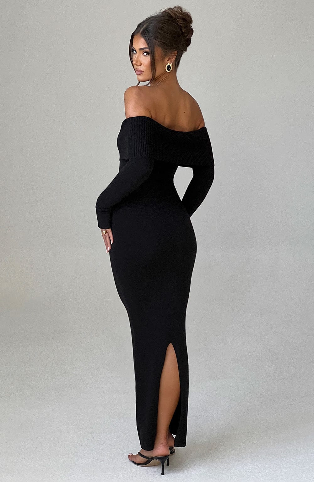 Beverley Off Shoulder Knit Maxi Dress - Black