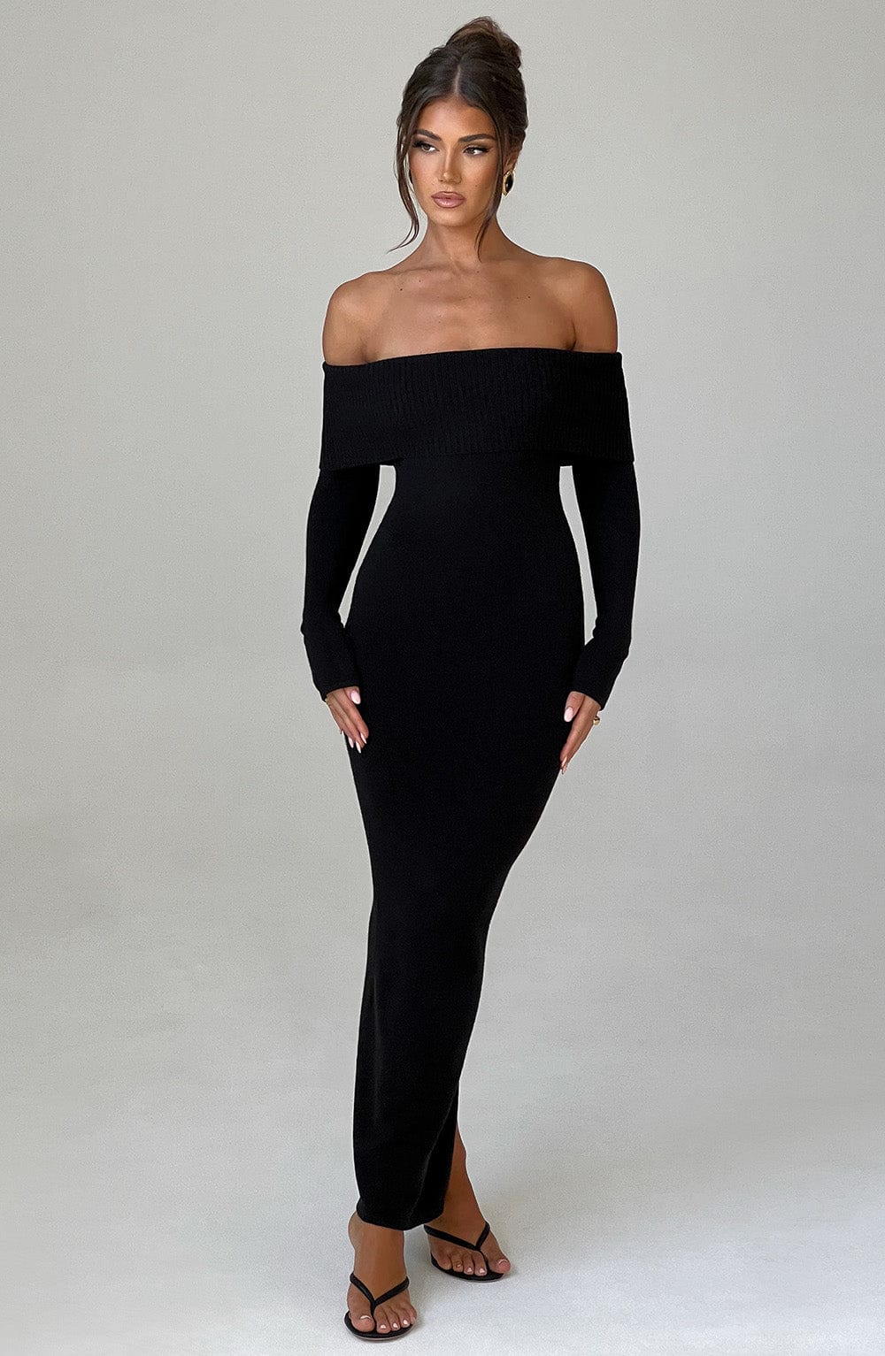 Beverley Off Shoulder Knit Maxi Dress - Black