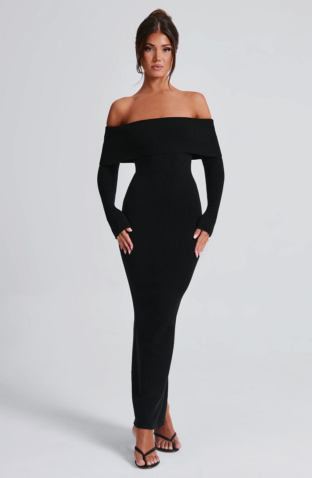 Beverley Off Shoulder Knit Maxi Dress - Black