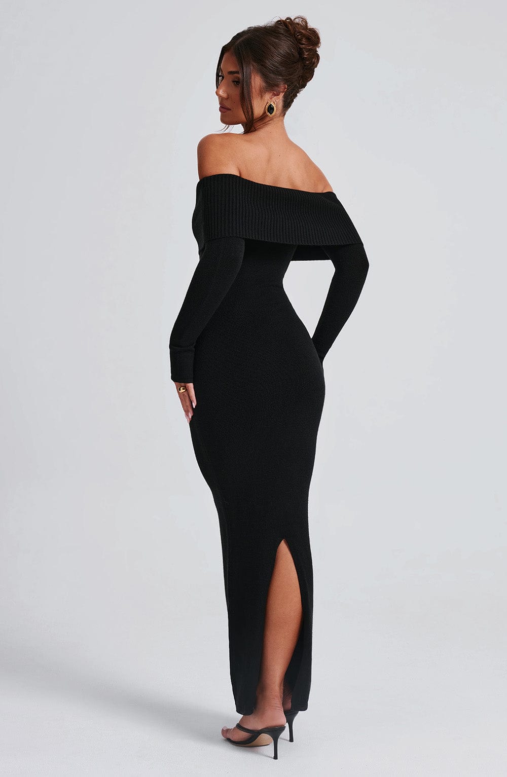 Beverley Off Shoulder Knit Maxi Dress - Black