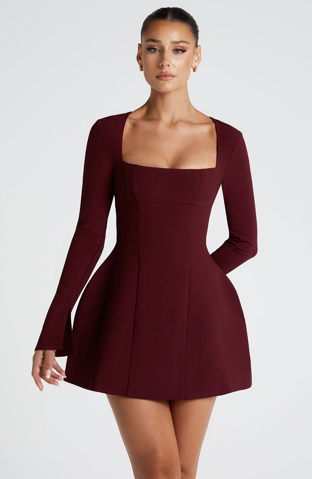 Cherry Lacquer Esme Mini Dress with Bubble Skirt & Square Neckline