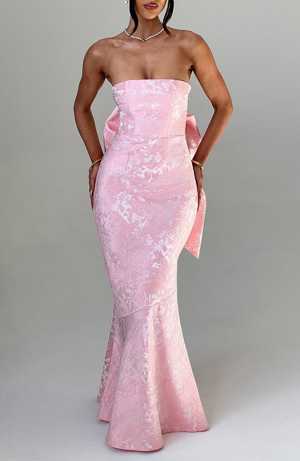 Felicity Strapless Maxi Dress with Lace-Up Back & Bow - Blush