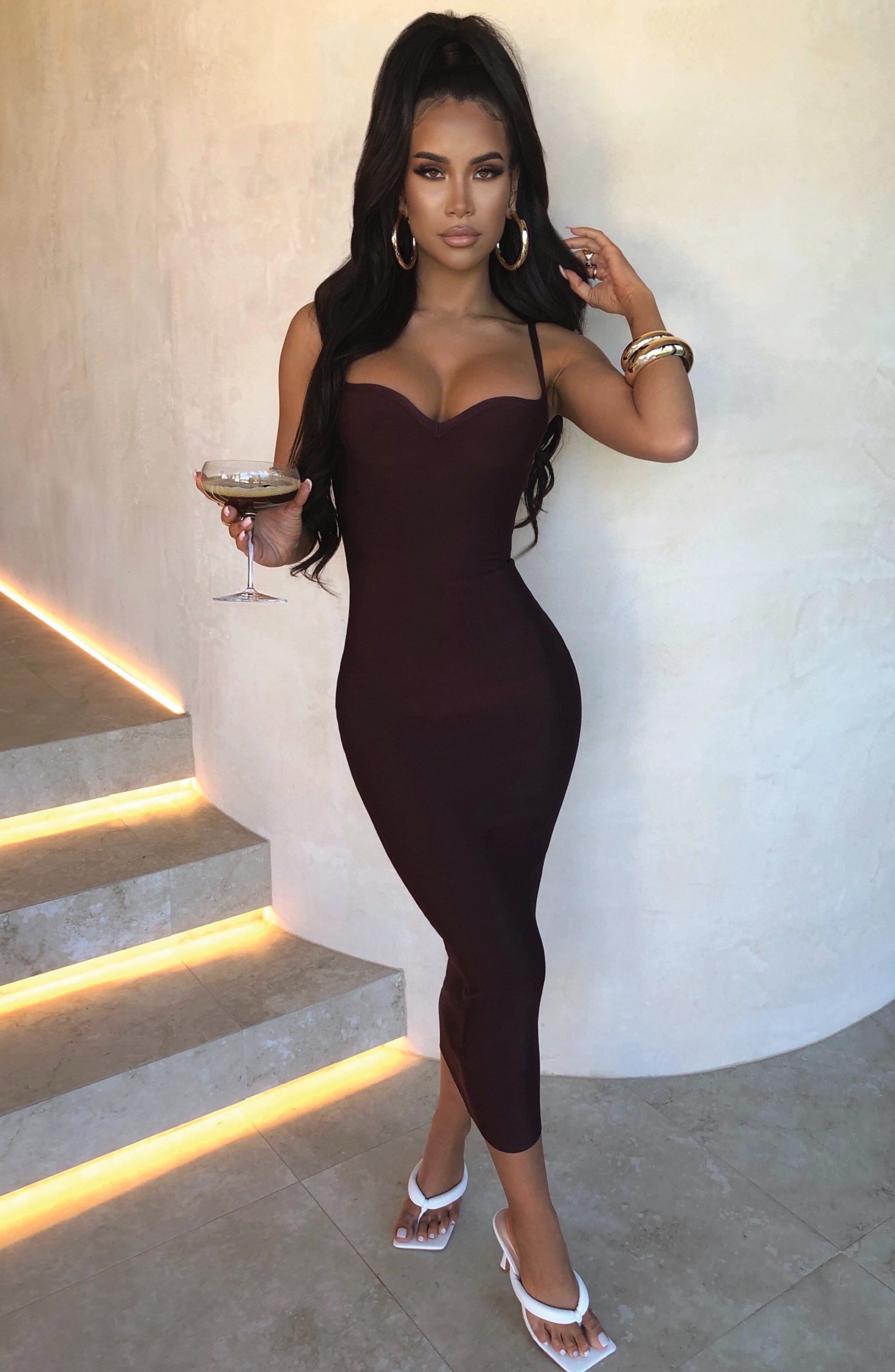 Mayra Chocolate Bandage Maxi Dress - Sweetheart Neckline
