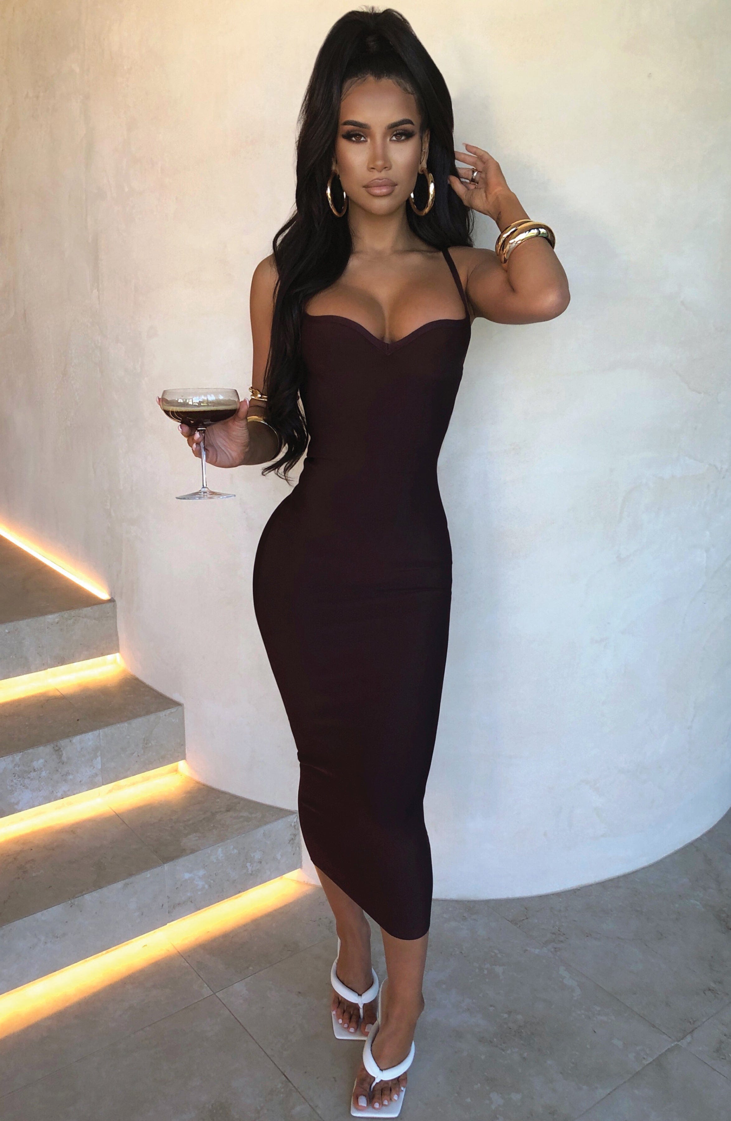 Mayra Chocolate Bandage Maxi Dress - Sweetheart Neckline