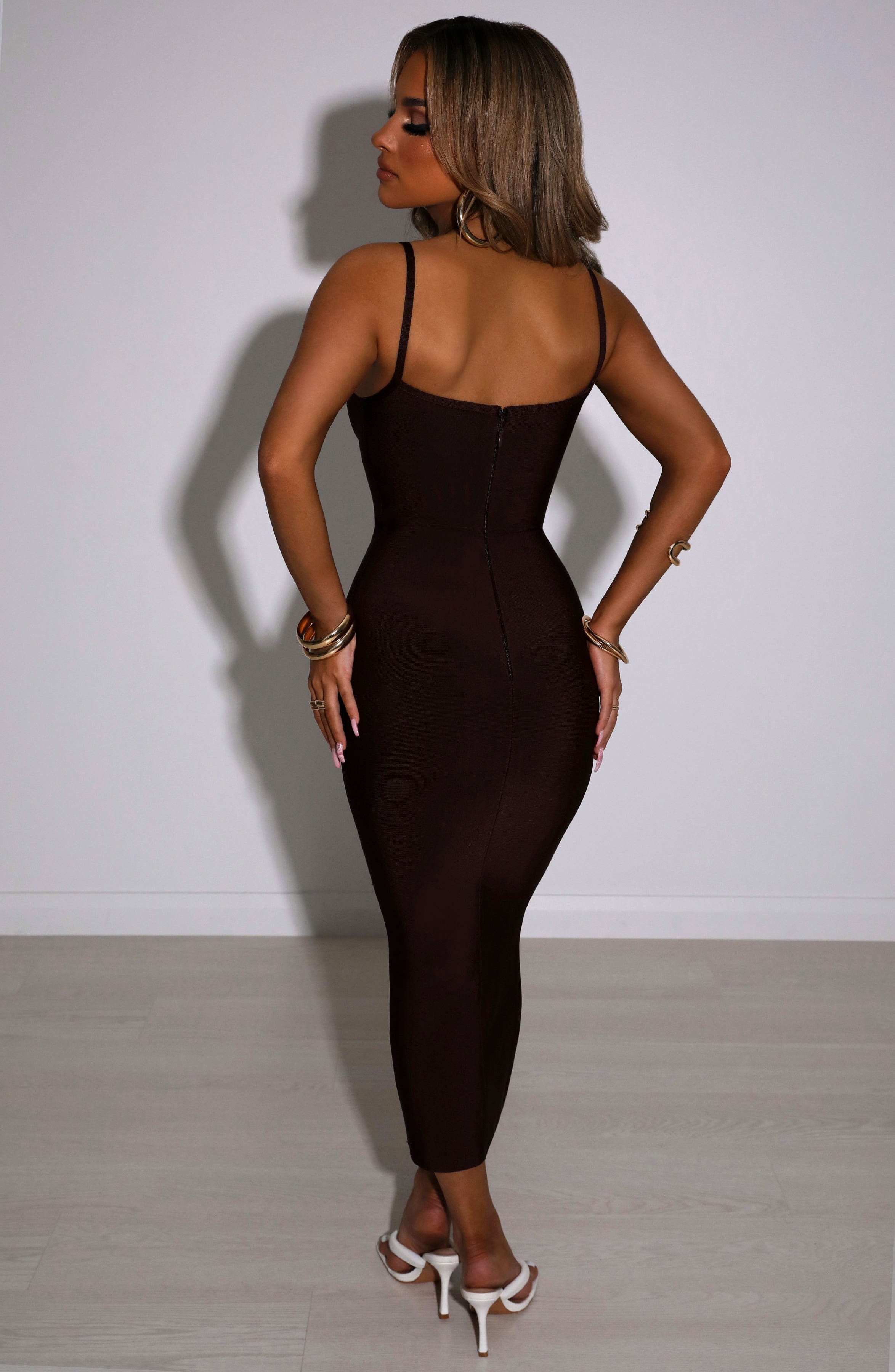 Mayra Chocolate Bandage Maxi Dress - Sweetheart Neckline