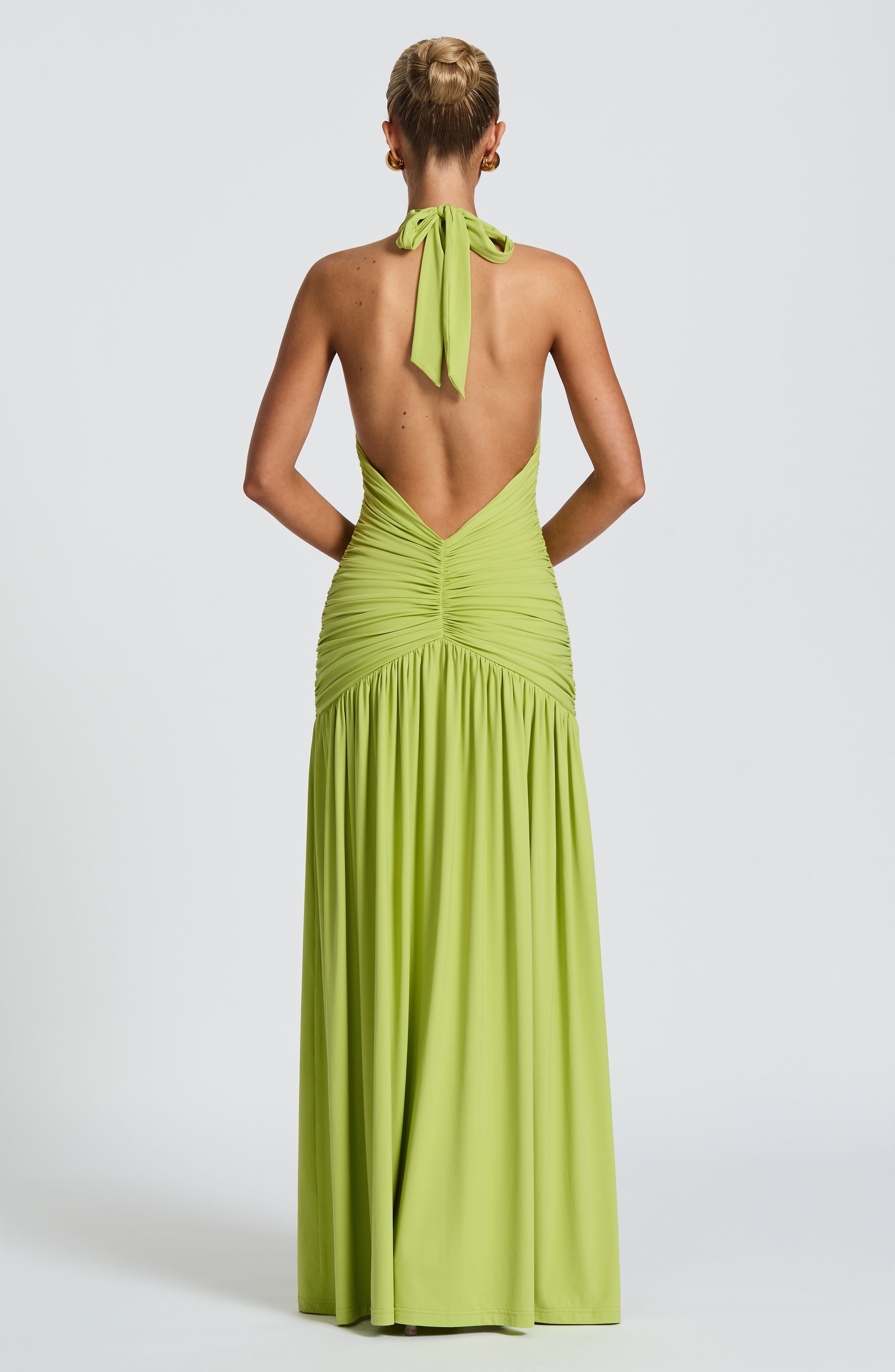 Olive Melania Maxi Dress with Plunge Neckline & Thigh Split