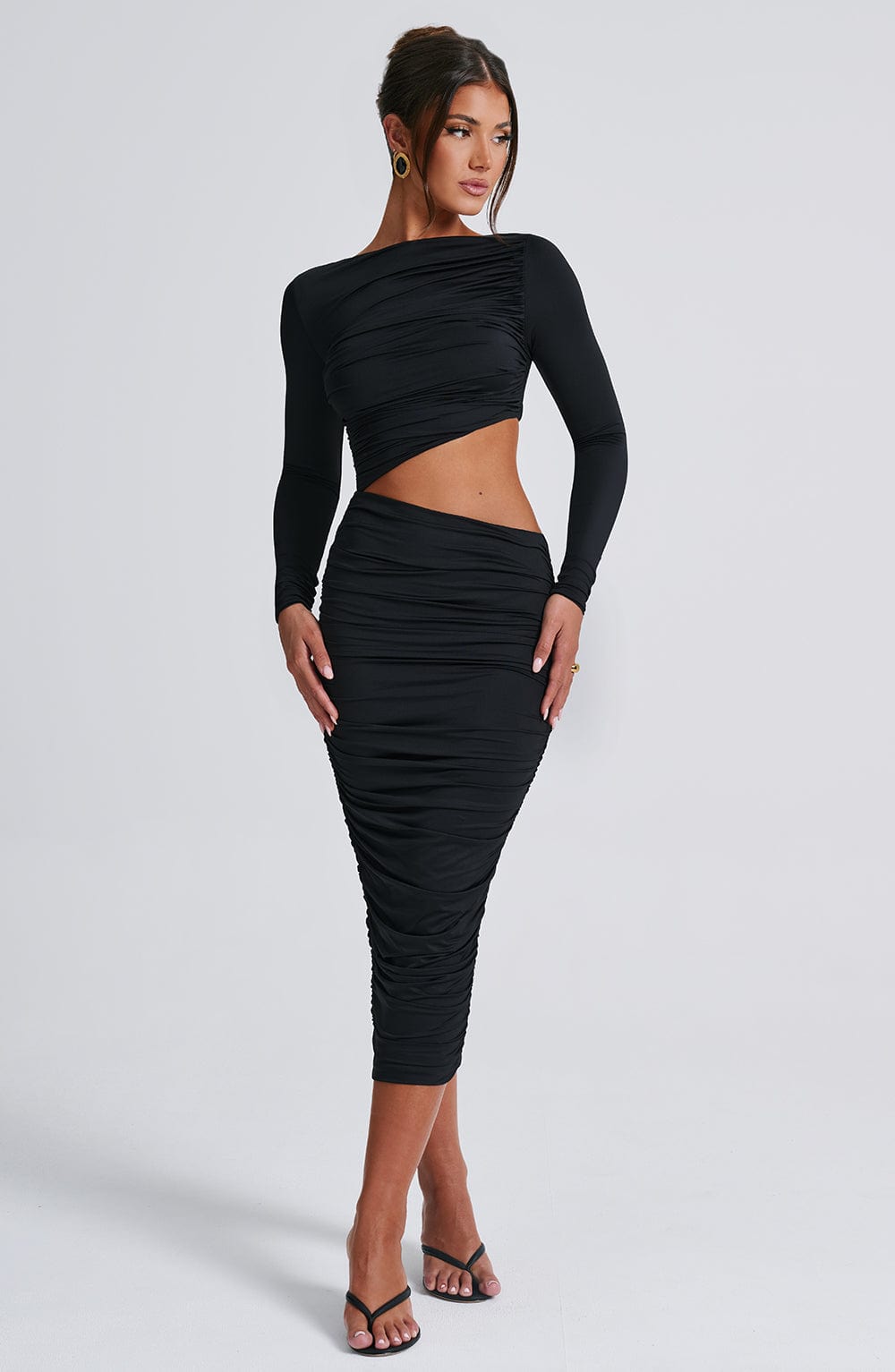 Rylee Black Midi Dress with Cut Outs & Long Sleeves