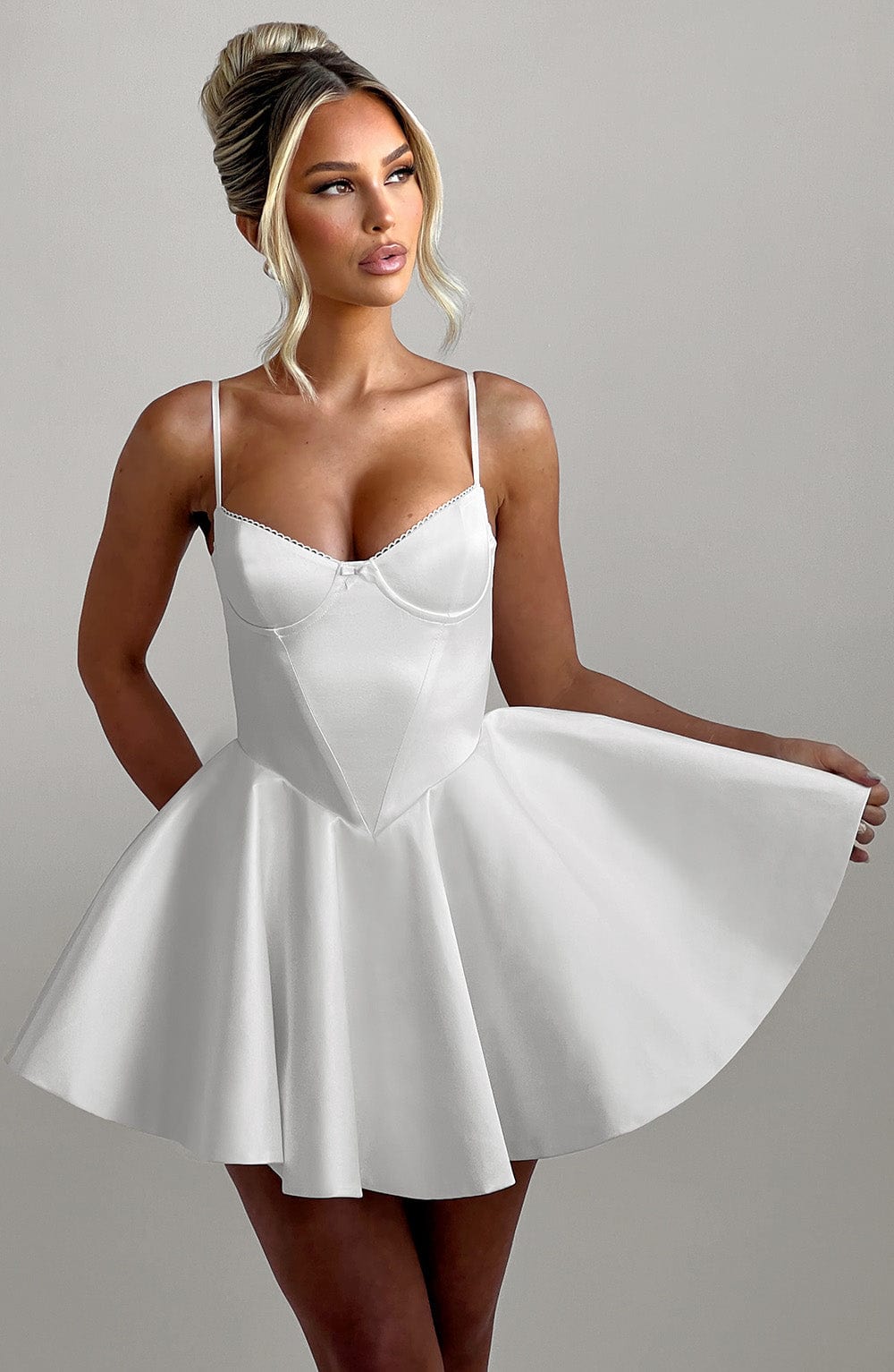 Ivory Poppy Mini Dress with Underwired Cups & Full Skirt