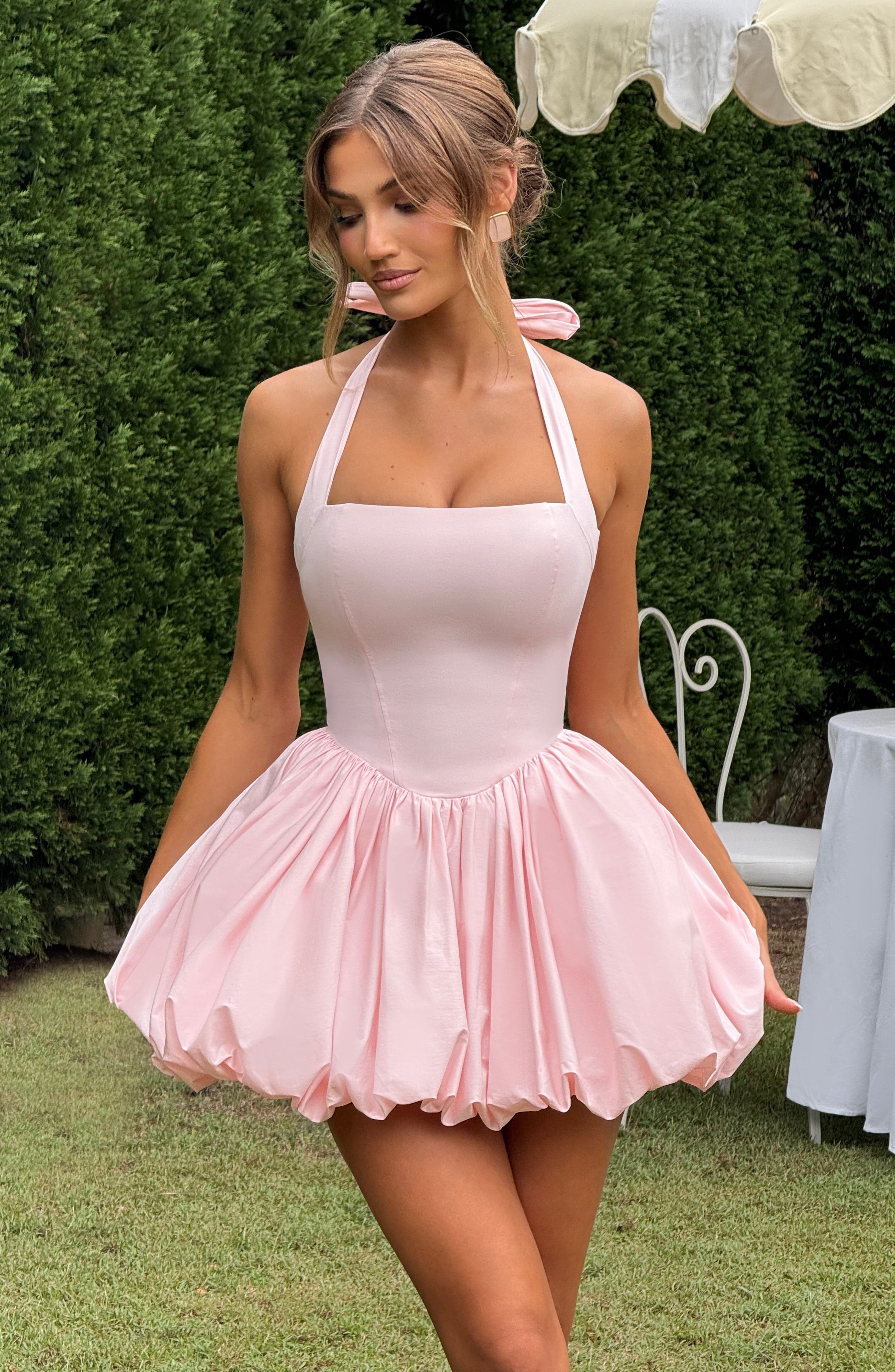 Blush Halter Mini Dress with Puffball Skirt - Maricia