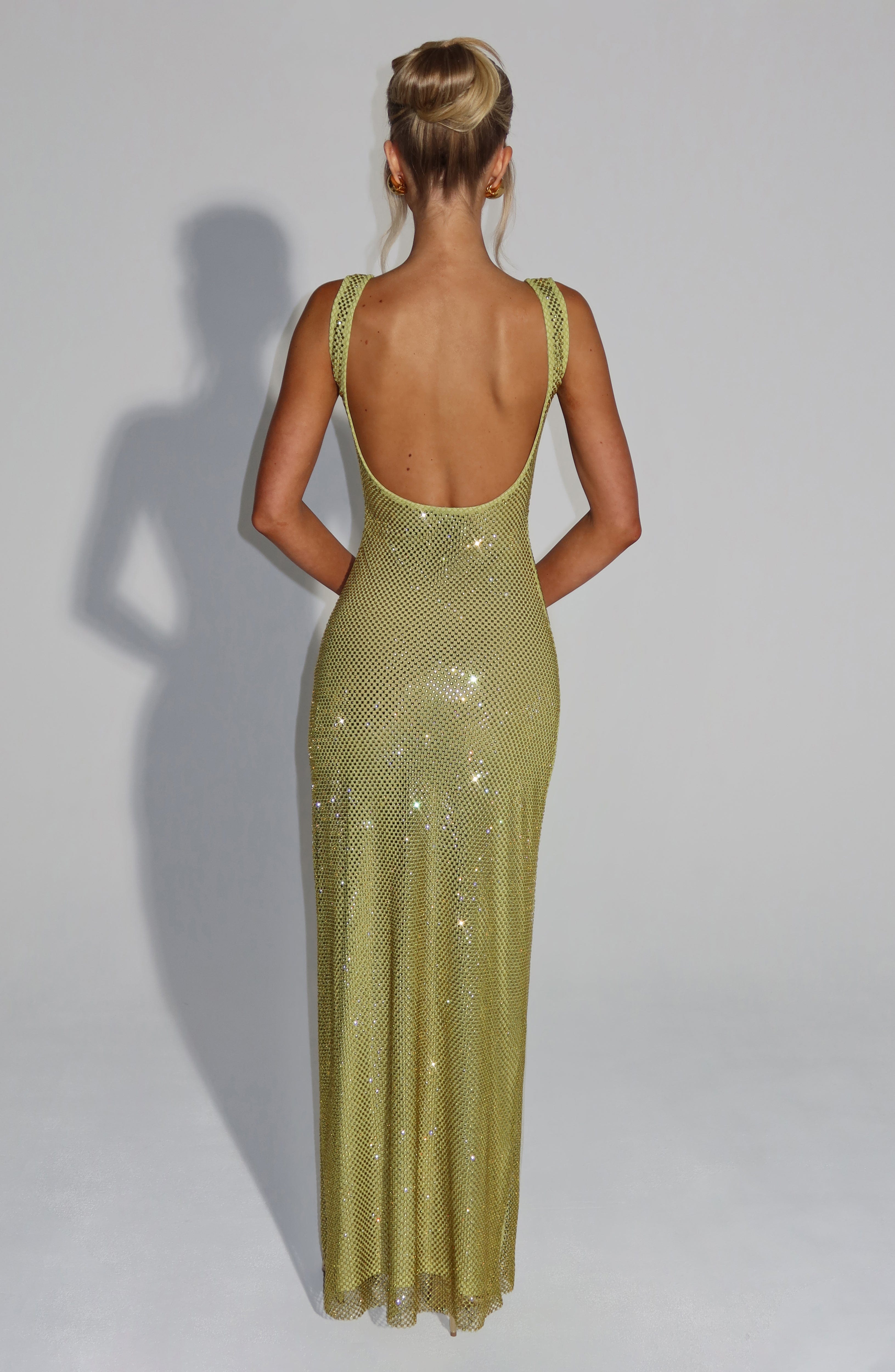 Petra Rhinestone Embellished Olive Maxi Dress
