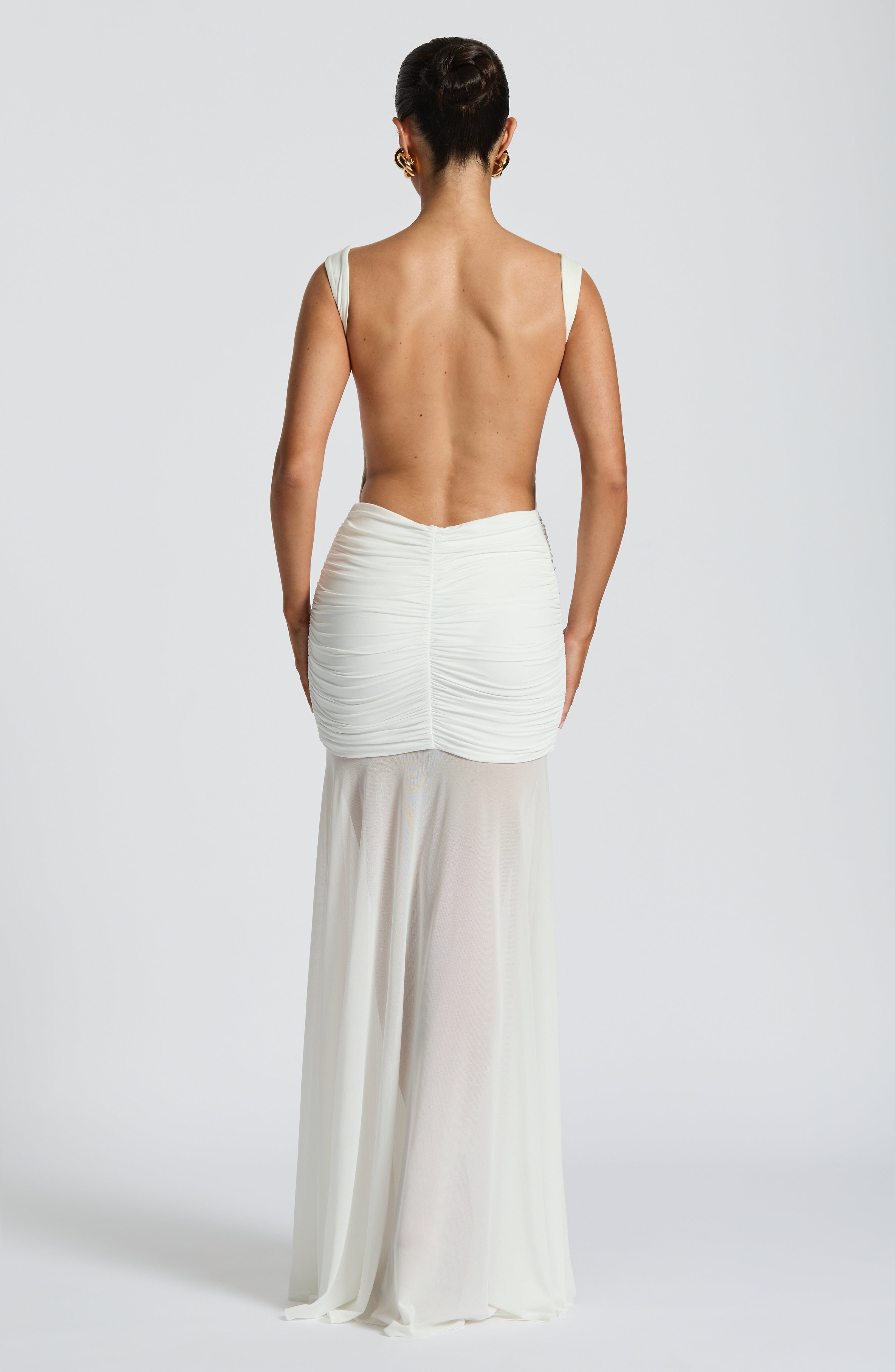 Fae White Maxi Skirt with Sheer Mesh & Removable Brooch