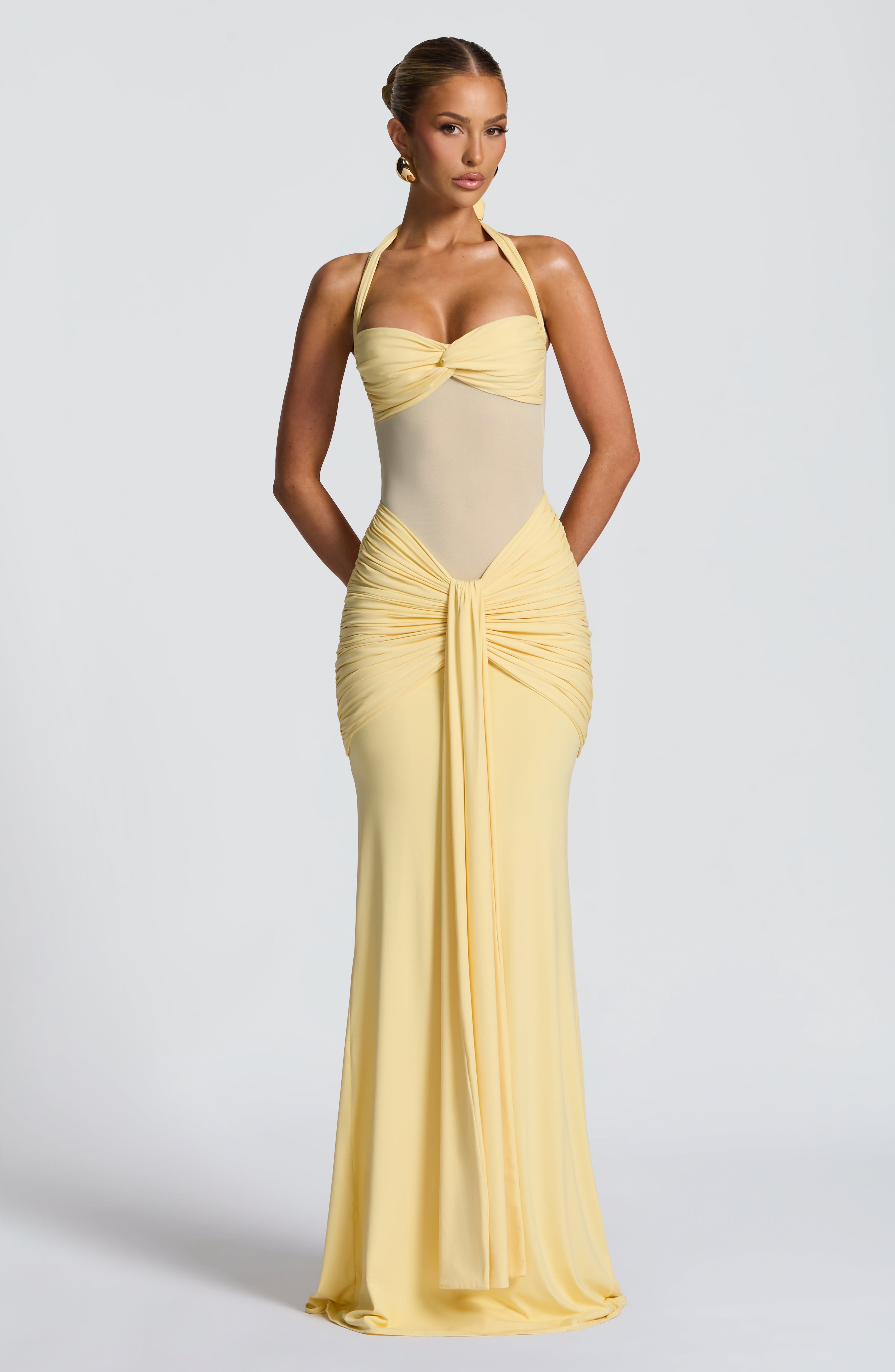 Lemon Vixen Maxi Dress with Sweetheart Neckline & Ruching