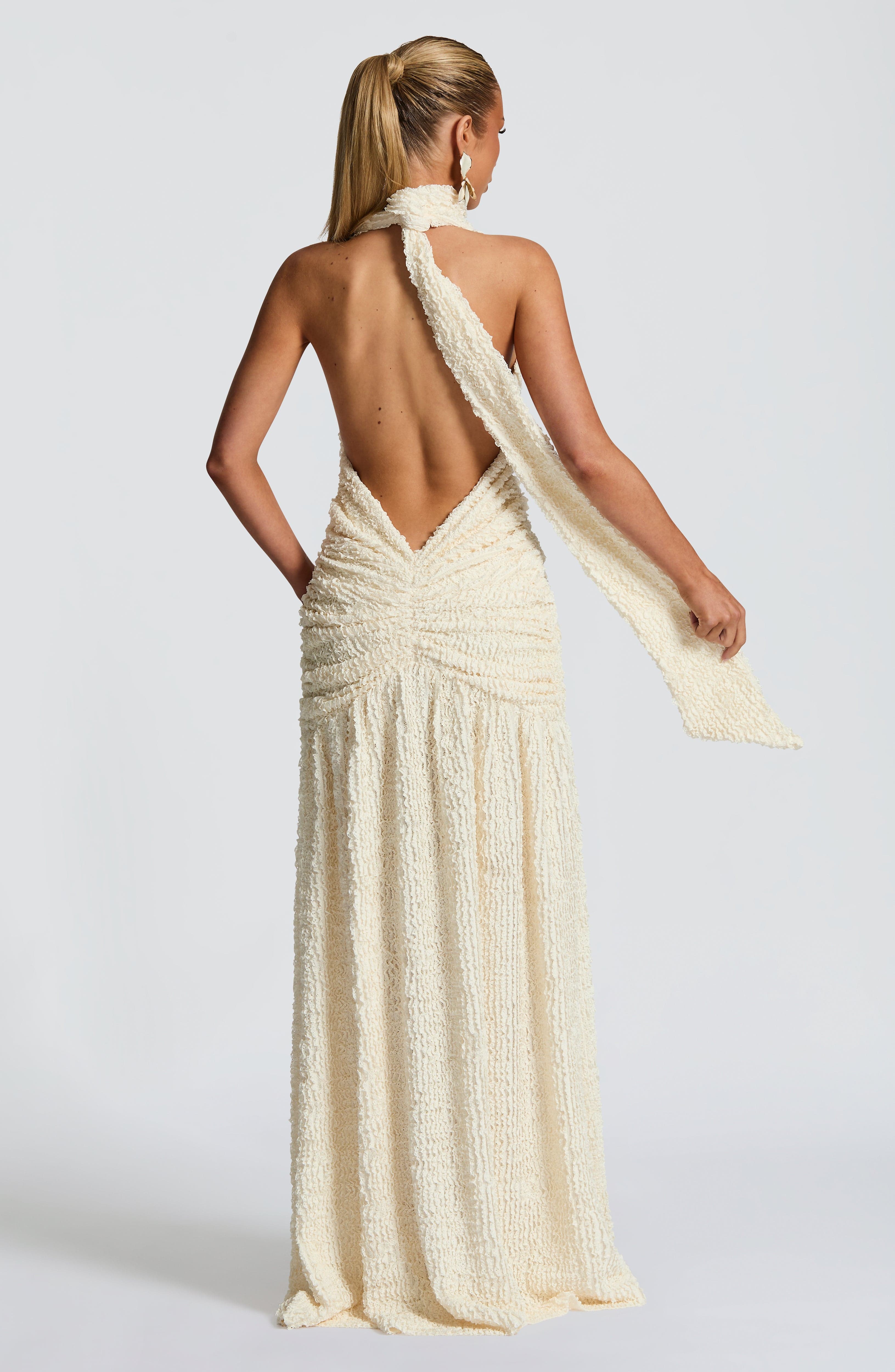 Ivory Minerva Halterneck Maxi Dress with Thigh Split