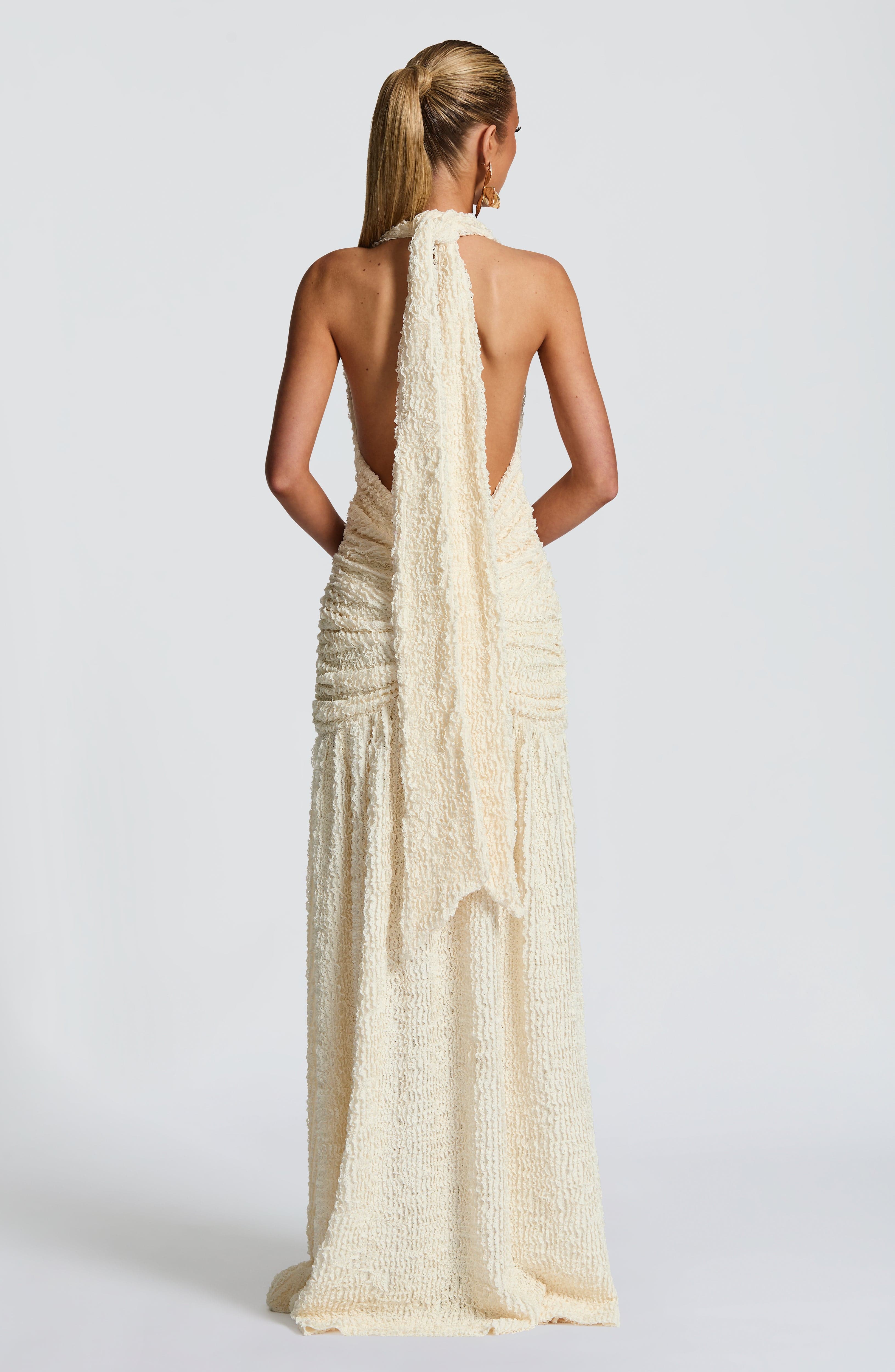 Ivory Minerva Halterneck Maxi Dress with Thigh Split
