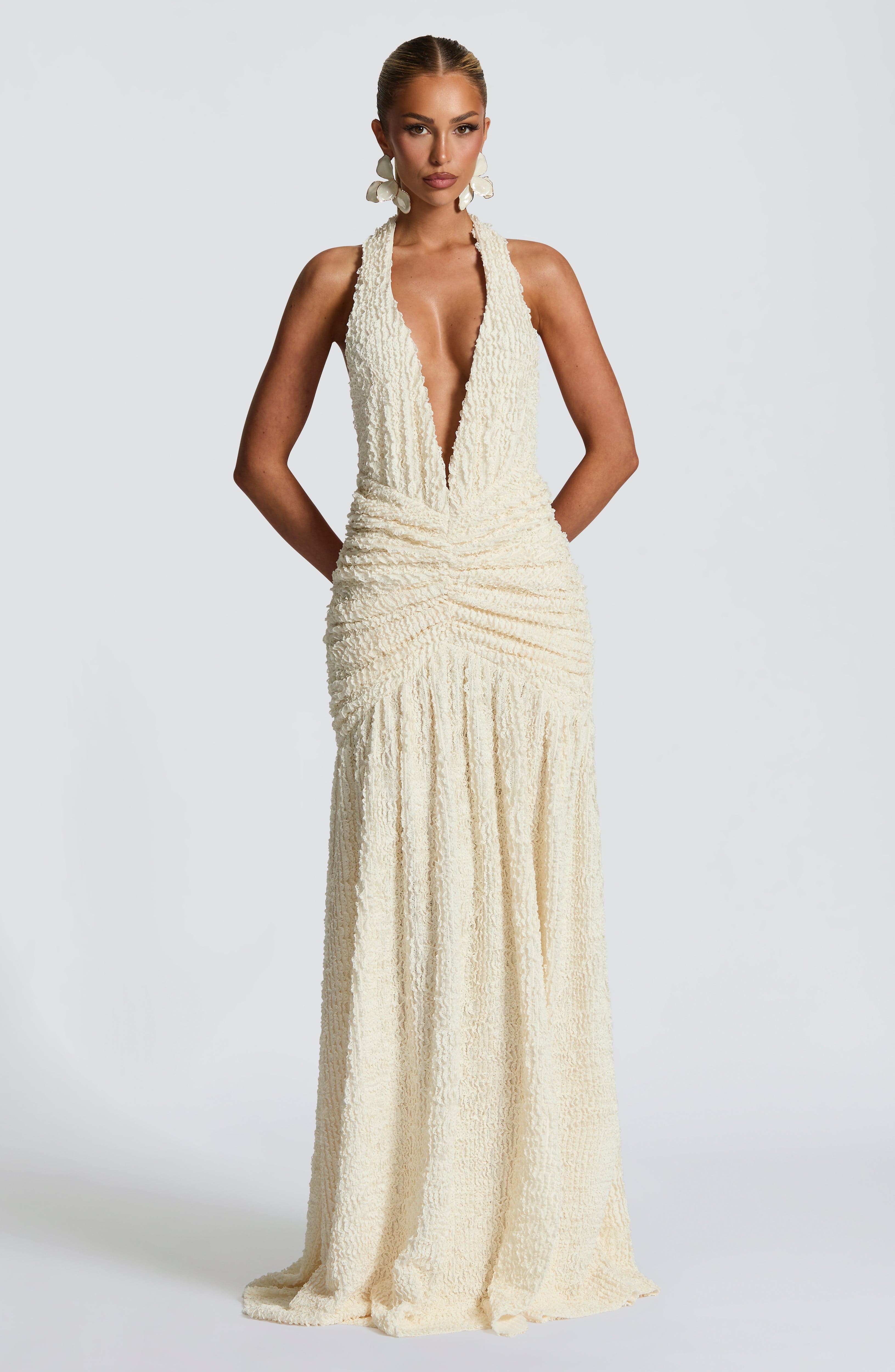 Ivory Minerva Halterneck Maxi Dress with Thigh Split