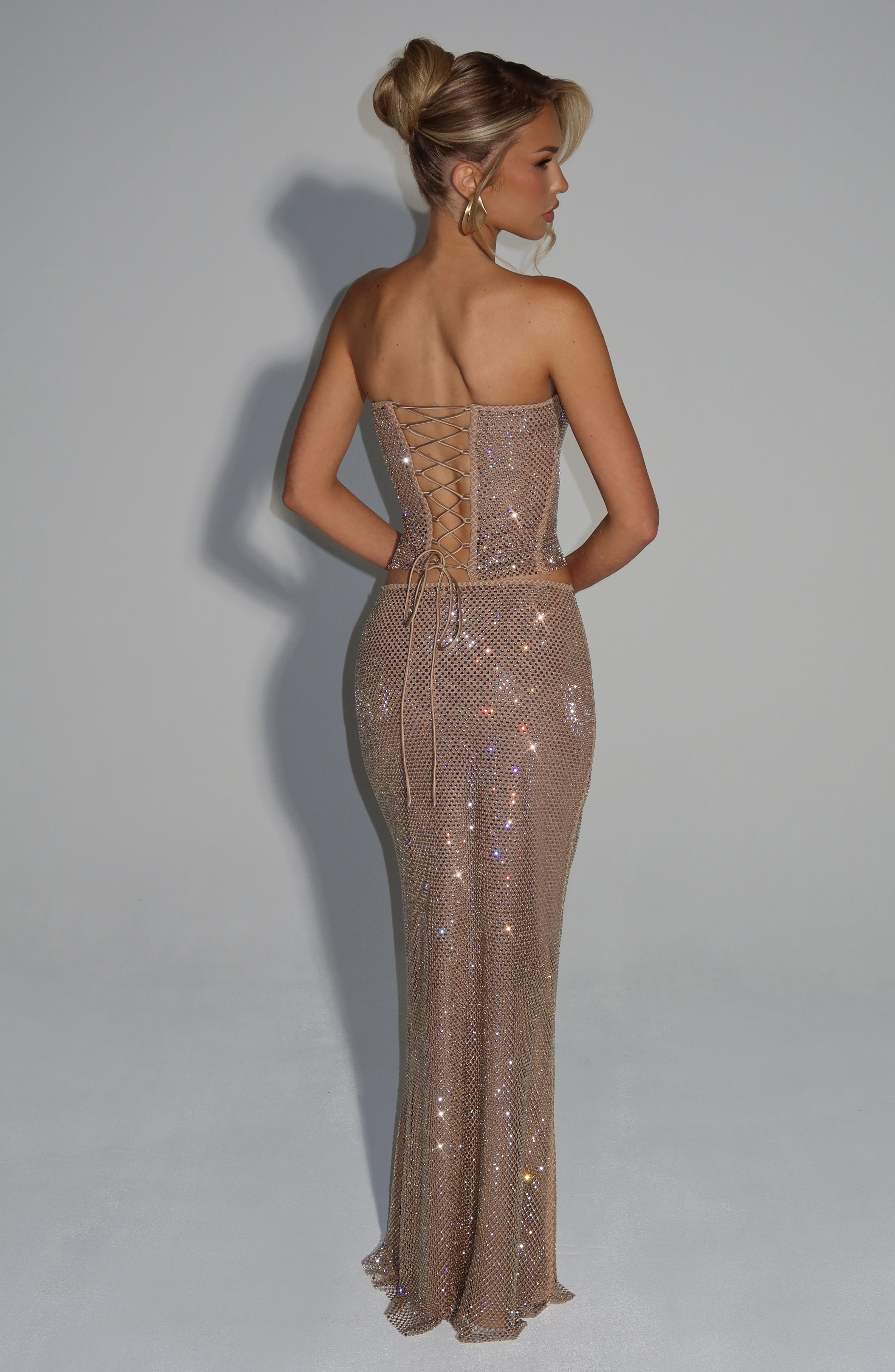 Gold Rhinestone Maxi Skirt - Hali Elegant Mesh Skirt