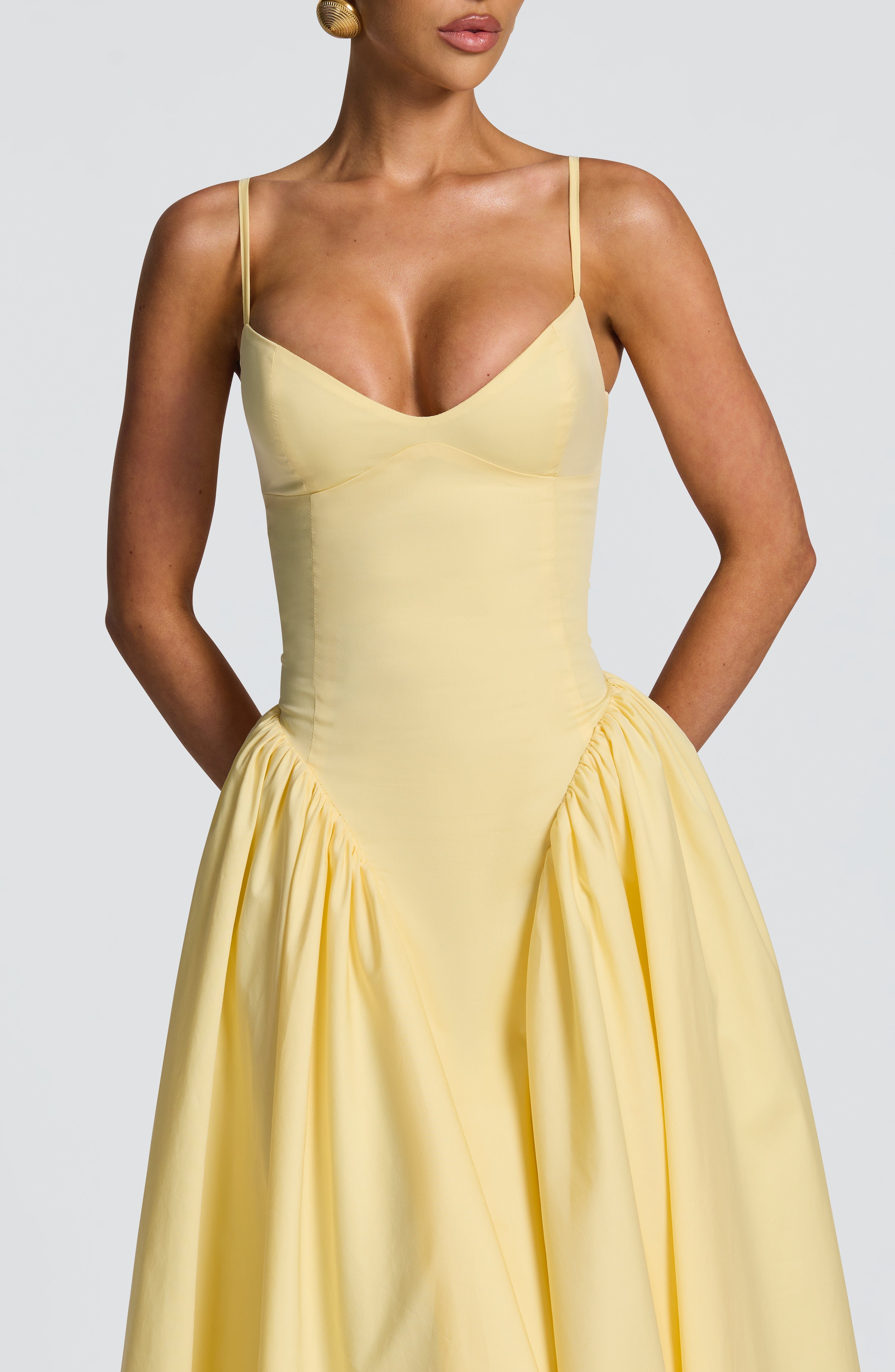 Emerson Lemon Sweetheart Midi Dress with Lace-Up Back