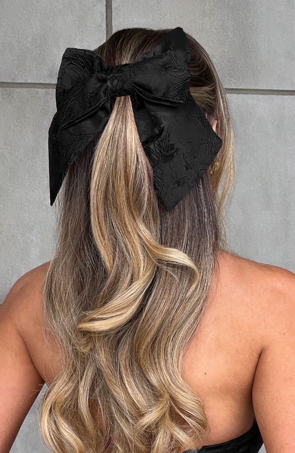 Black Floral Jacquard Hair Bow Clip - Elsa Barrette Hair Accessory