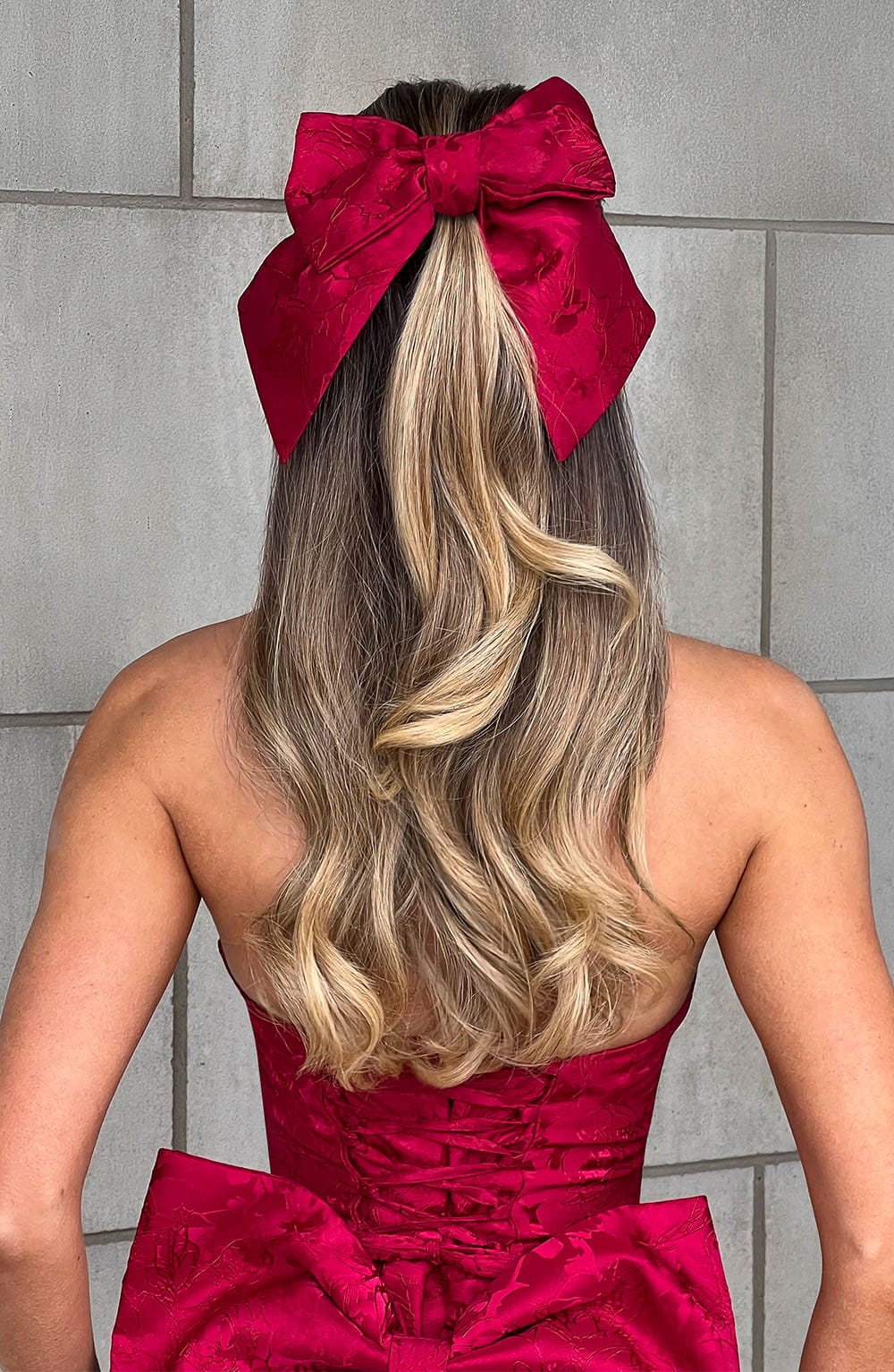 Elsa Red Floral Jacquard Hair Bow Clip