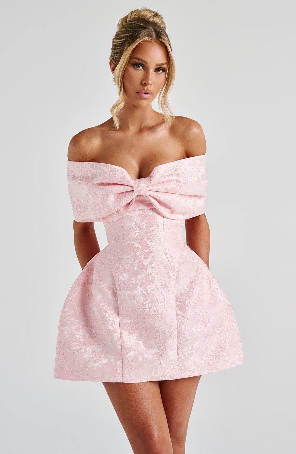 Raquel Blush Bow Neckline Mini Dress for Cocktail Parties