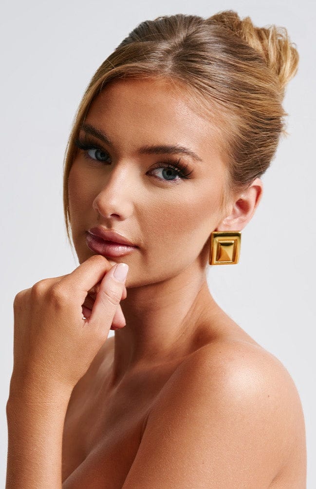 Gold Square Stud Earrings - Stainless Steel London Design