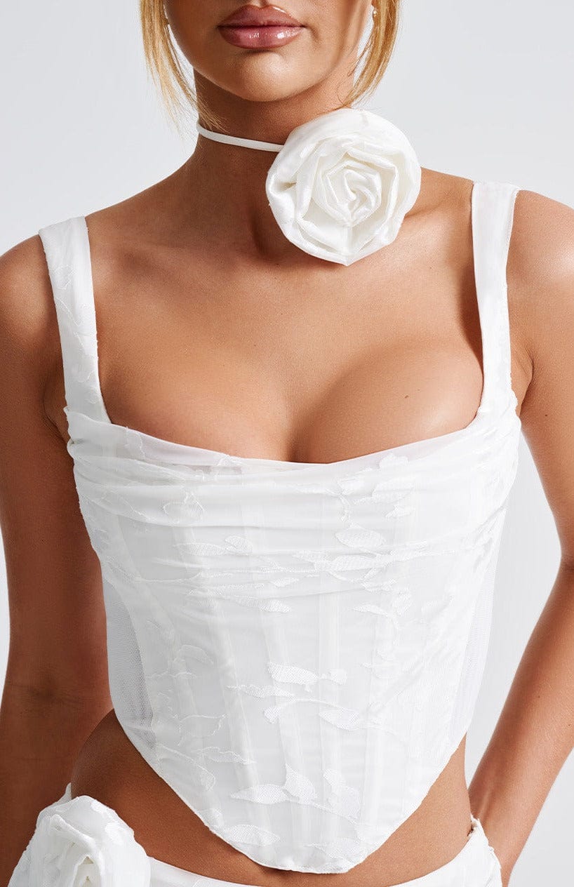 Ivory Floral Choker Necklace with Satin Tie - Elizabeth