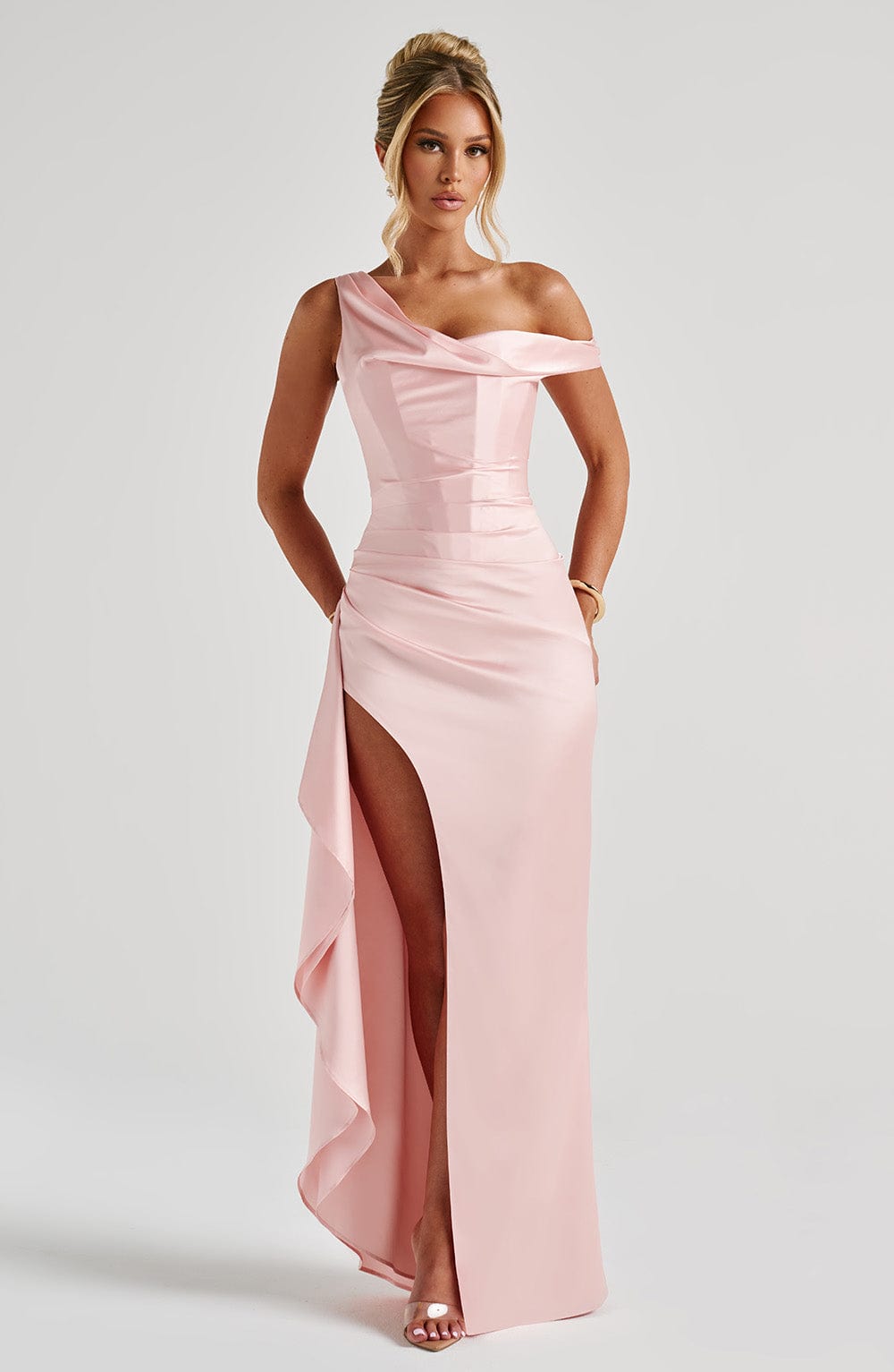 Julienne Satin Maxi Dress with Corset - Blush Evening Gown