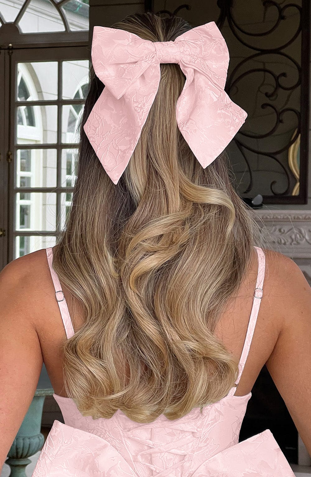 Elsa Hair Bow Clip - Blush Floral Jacquard Barrettes for Women