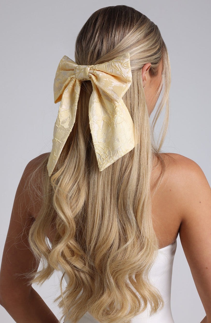 Elsa Hair Bow Clip - Buttercup Floral Jacquard Barrett