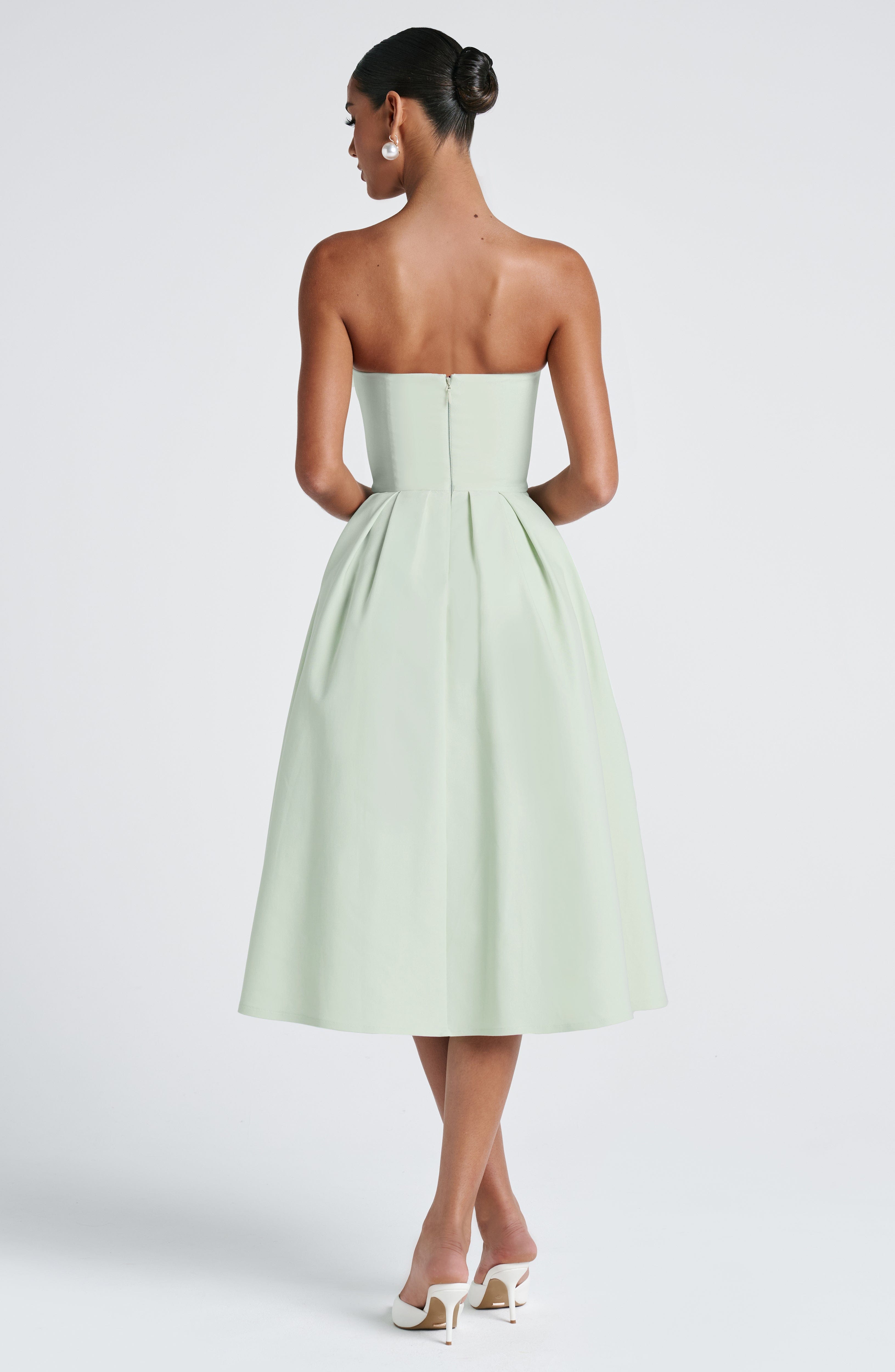Mint Strapless Midi Dress with Boned Bodice & Tulle Skirt - Edith