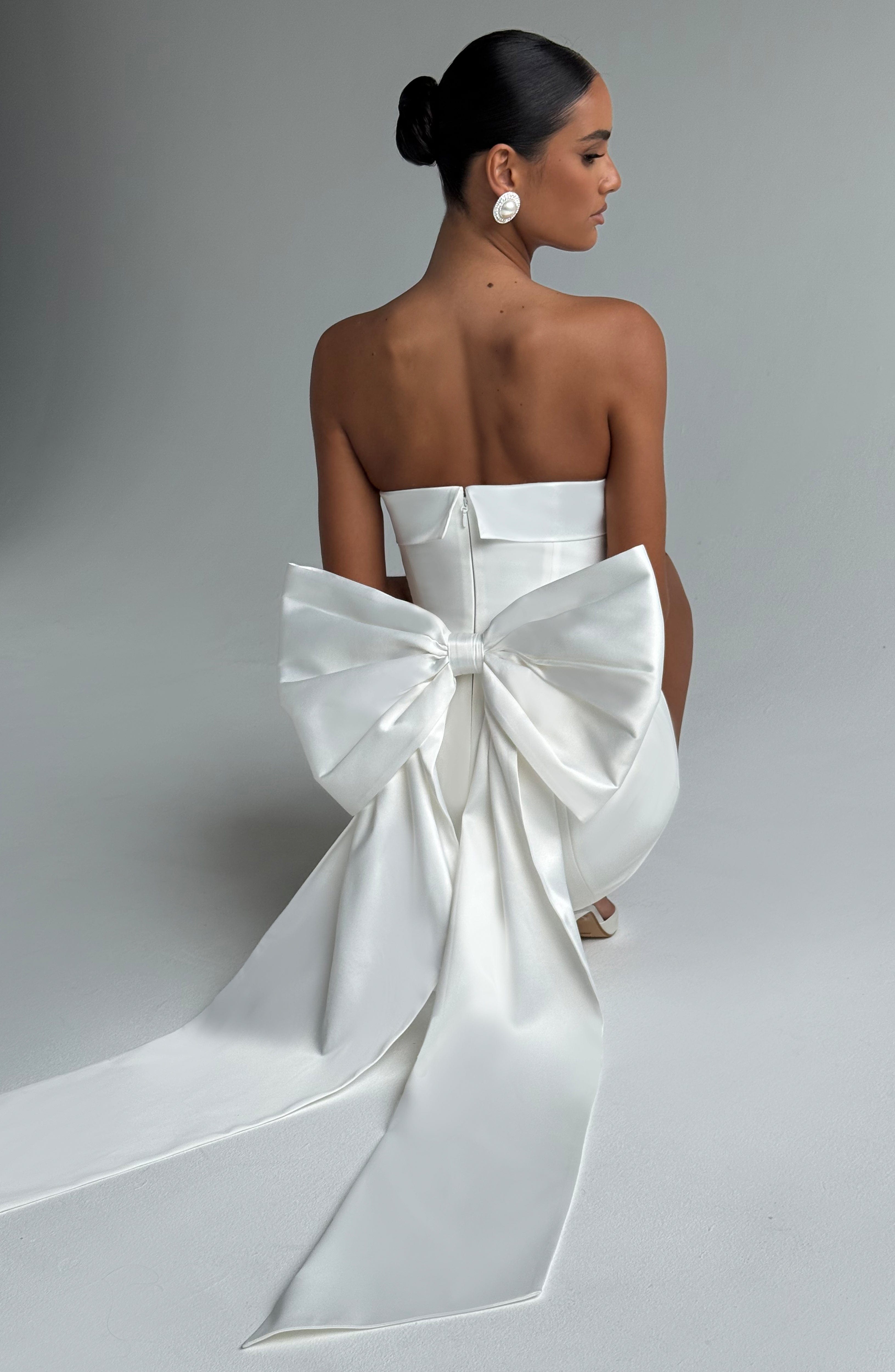 Barbara Ivory Strapless Mini Dress with Satin Bow