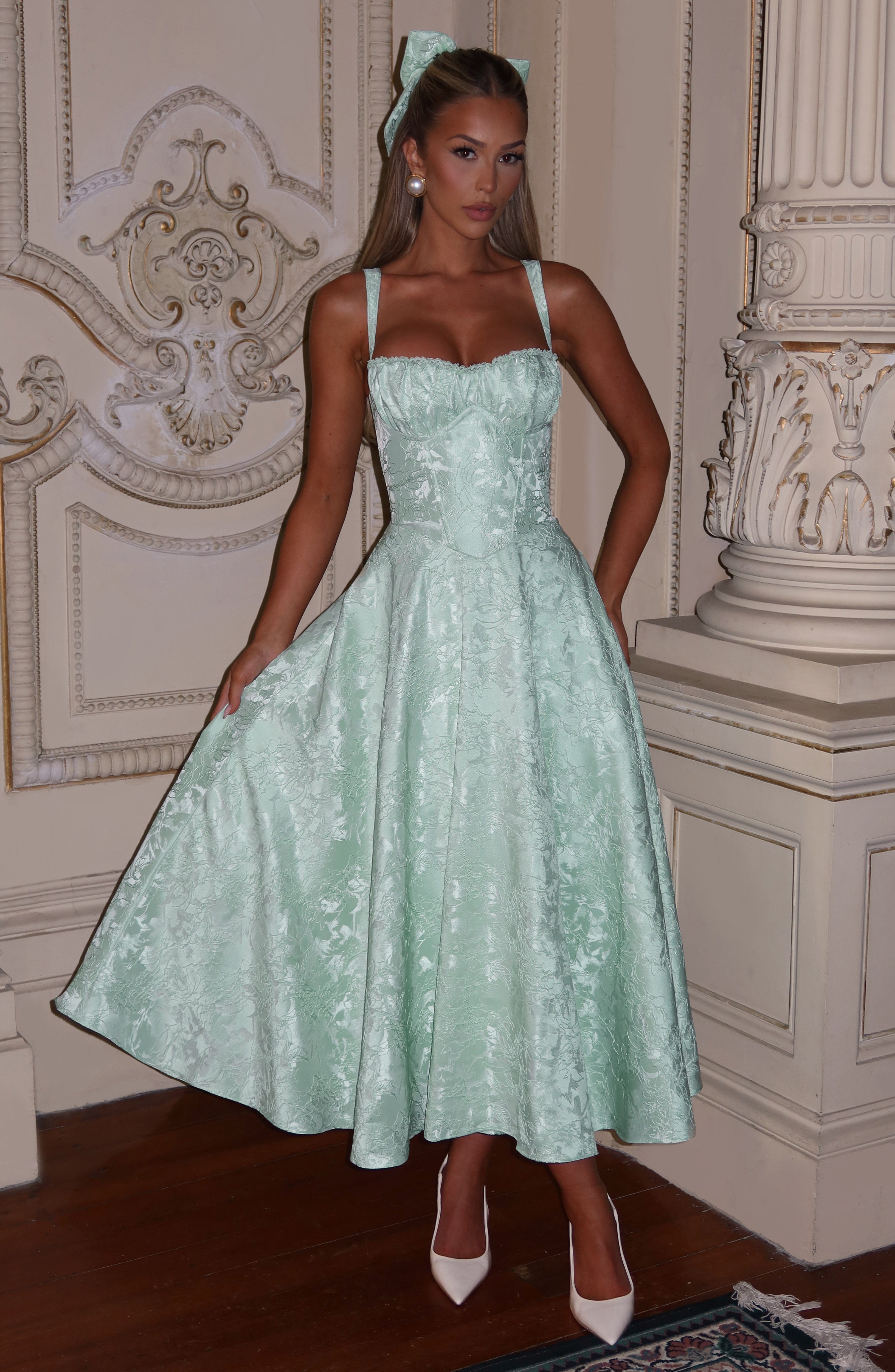 Mint Lace Midi Dress with Underwired Bust - Amity