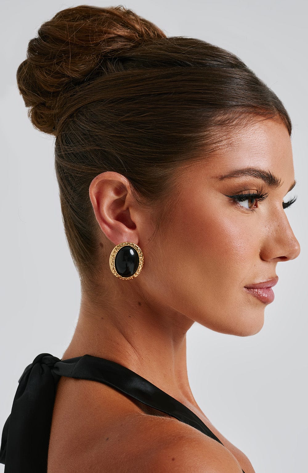 Black and Gold Oval Eloise Earrings - Metal & Resin Studs