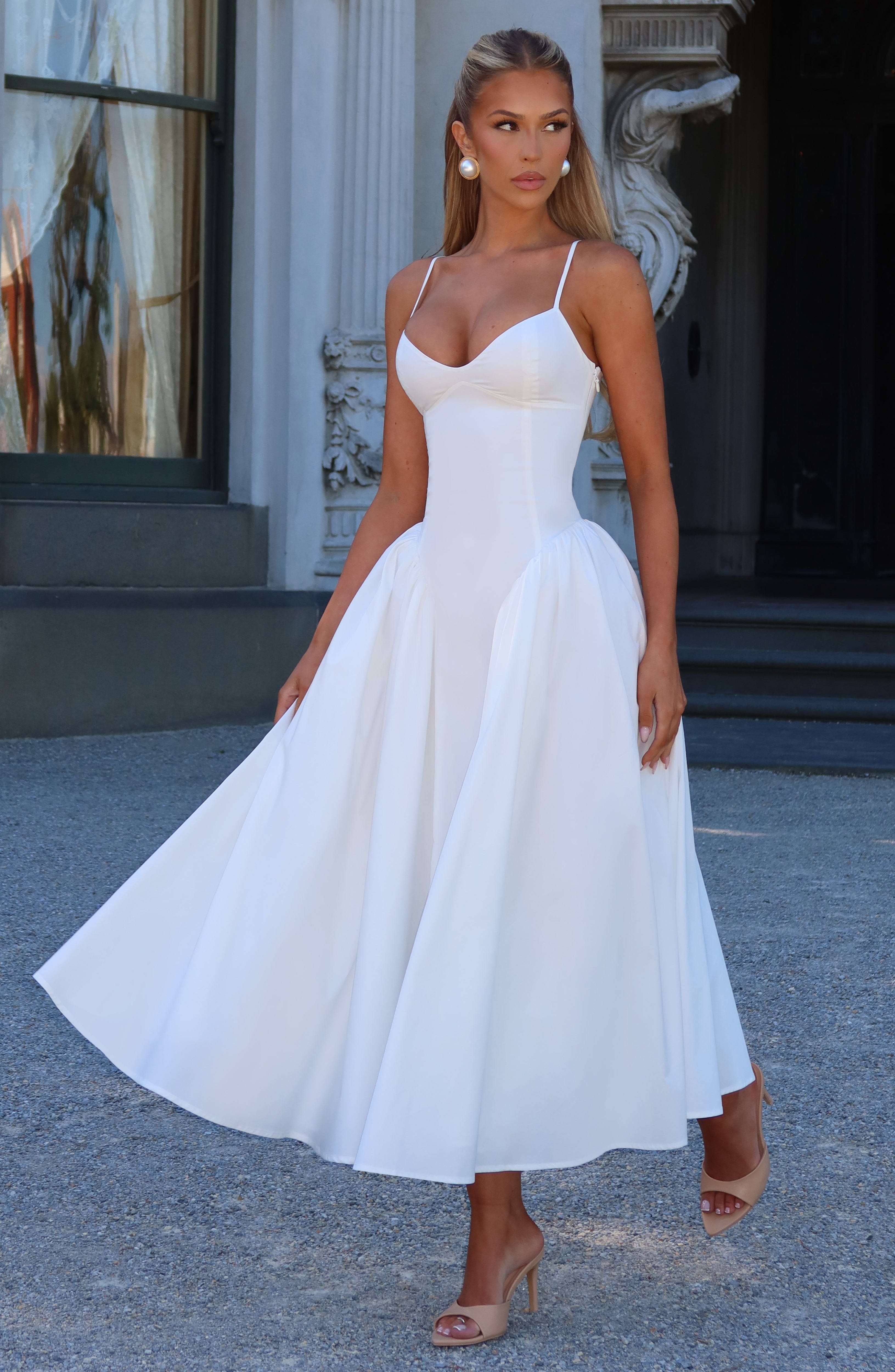 Emerson Ivory Sweetheart Lace-Up Midi Dress